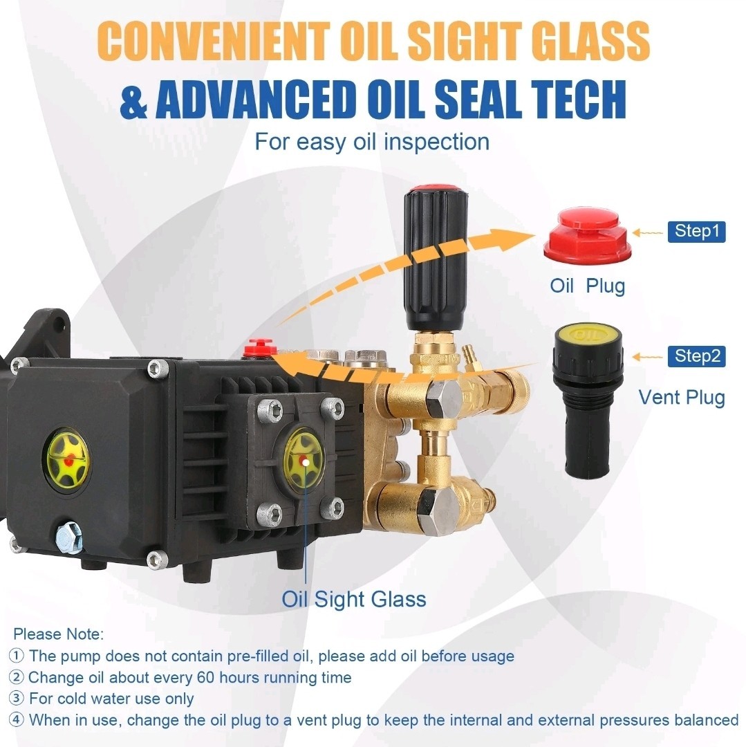 4000PSI 4.4GPM 1″Shaft Horizontal Triplex Plunger Power Washer Pressure Pump Kit
