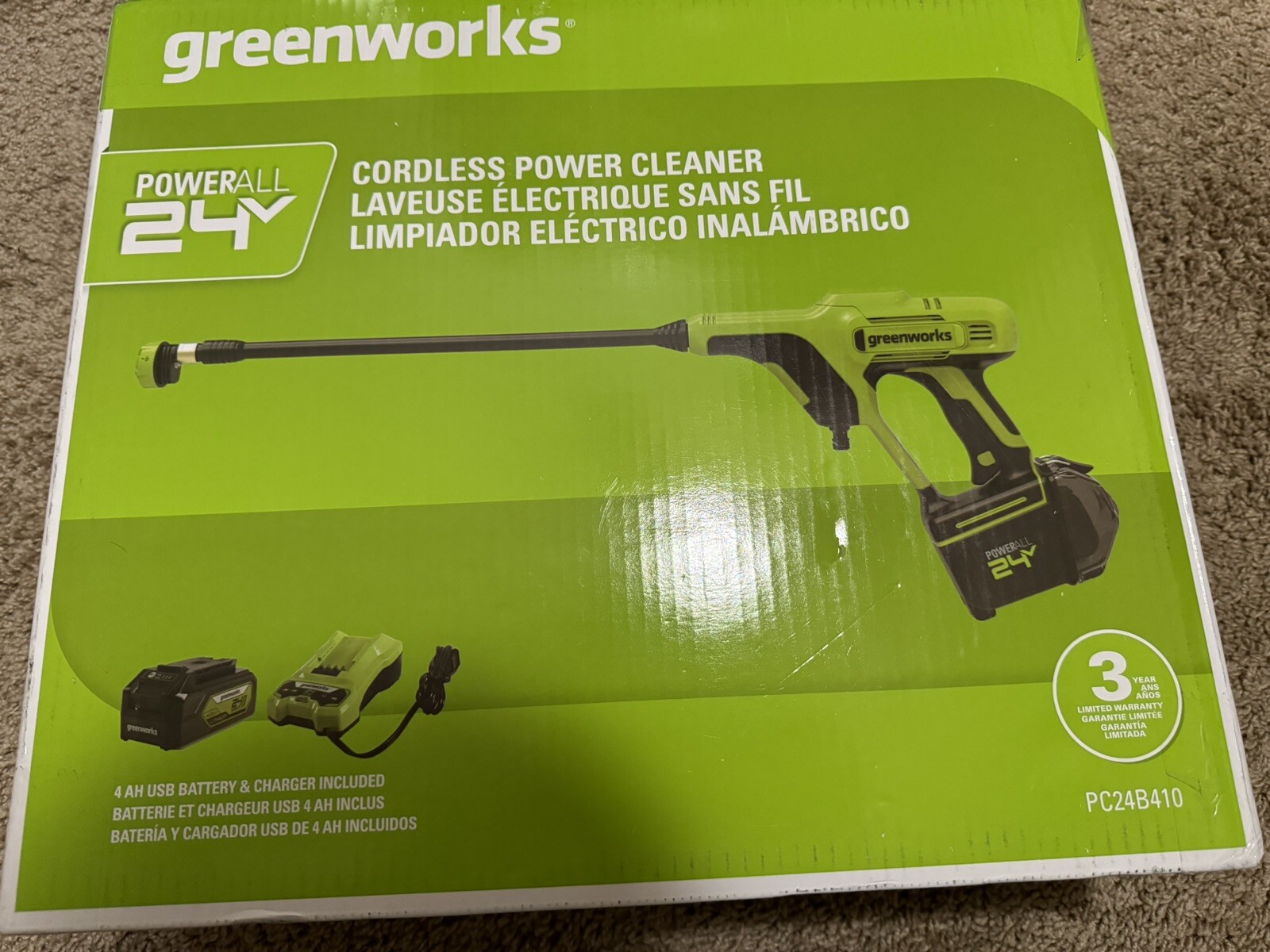 Greenworks 24V 600 PSI Battery Pressure Washer, w/ 4Ah USB Battery and Charger