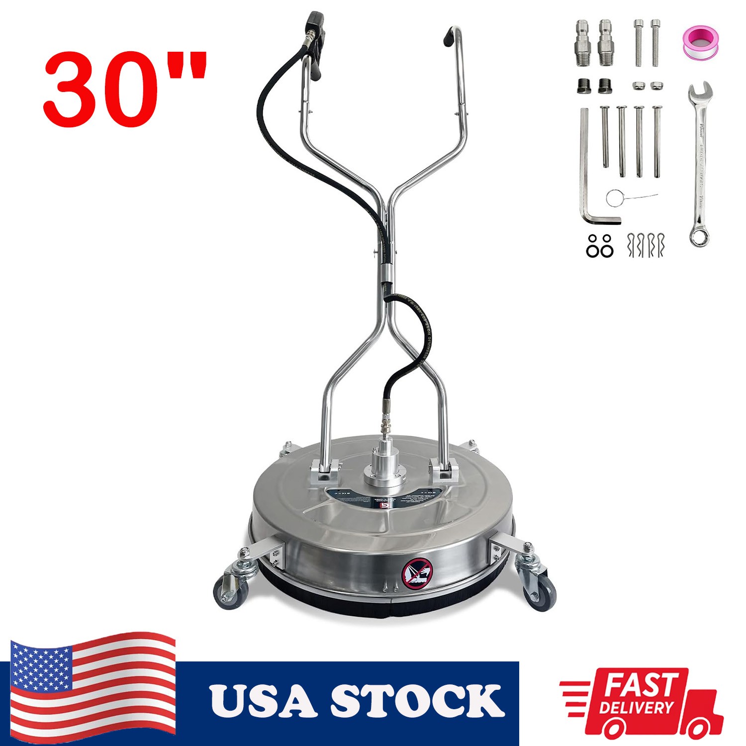 30″ Pressure Washer Surface Cleaner Stainless Steel Dual Handle 5200PSI Washer