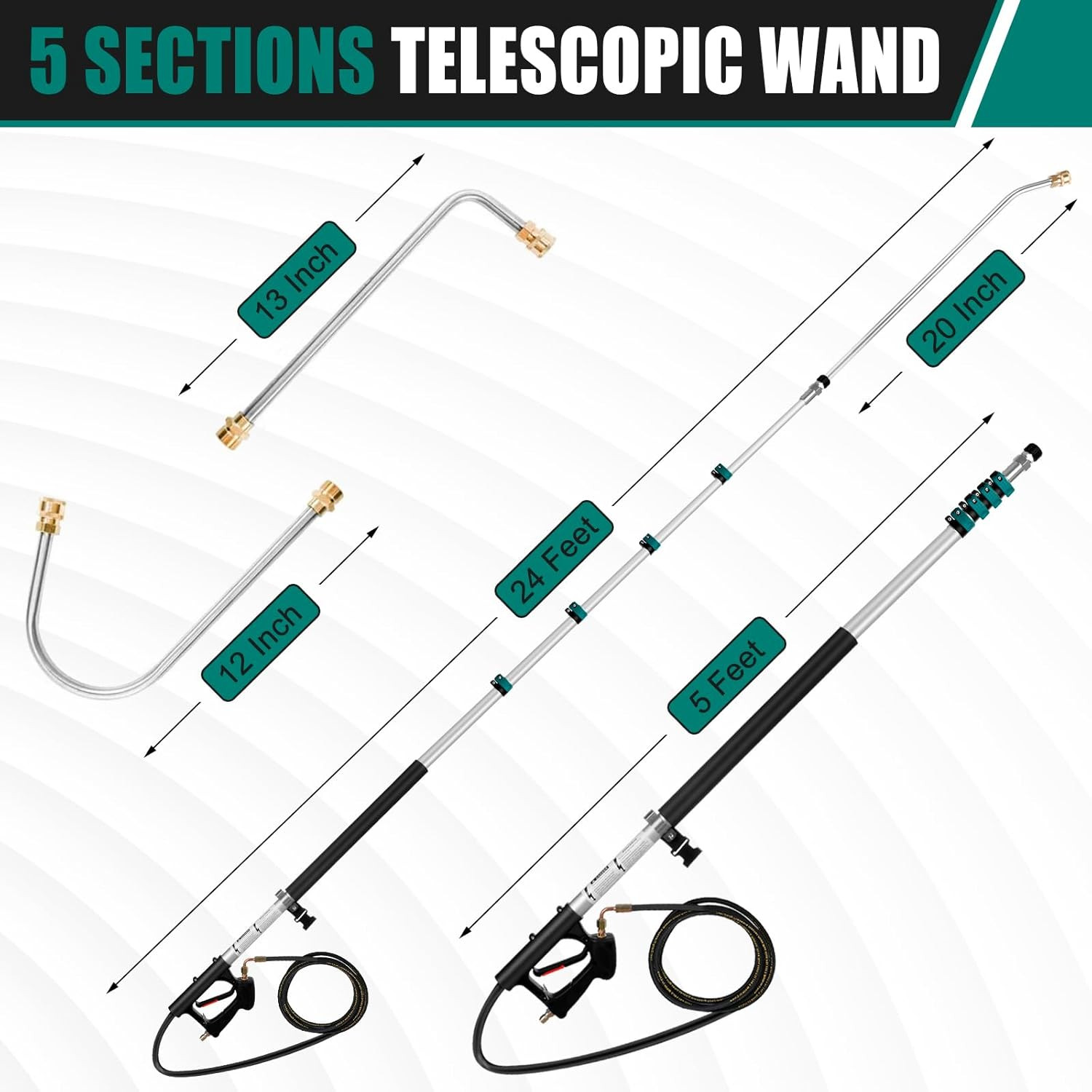24FT Telescoping Pressure Washer Extension Wand, 4000PSI High Reach Power Washer