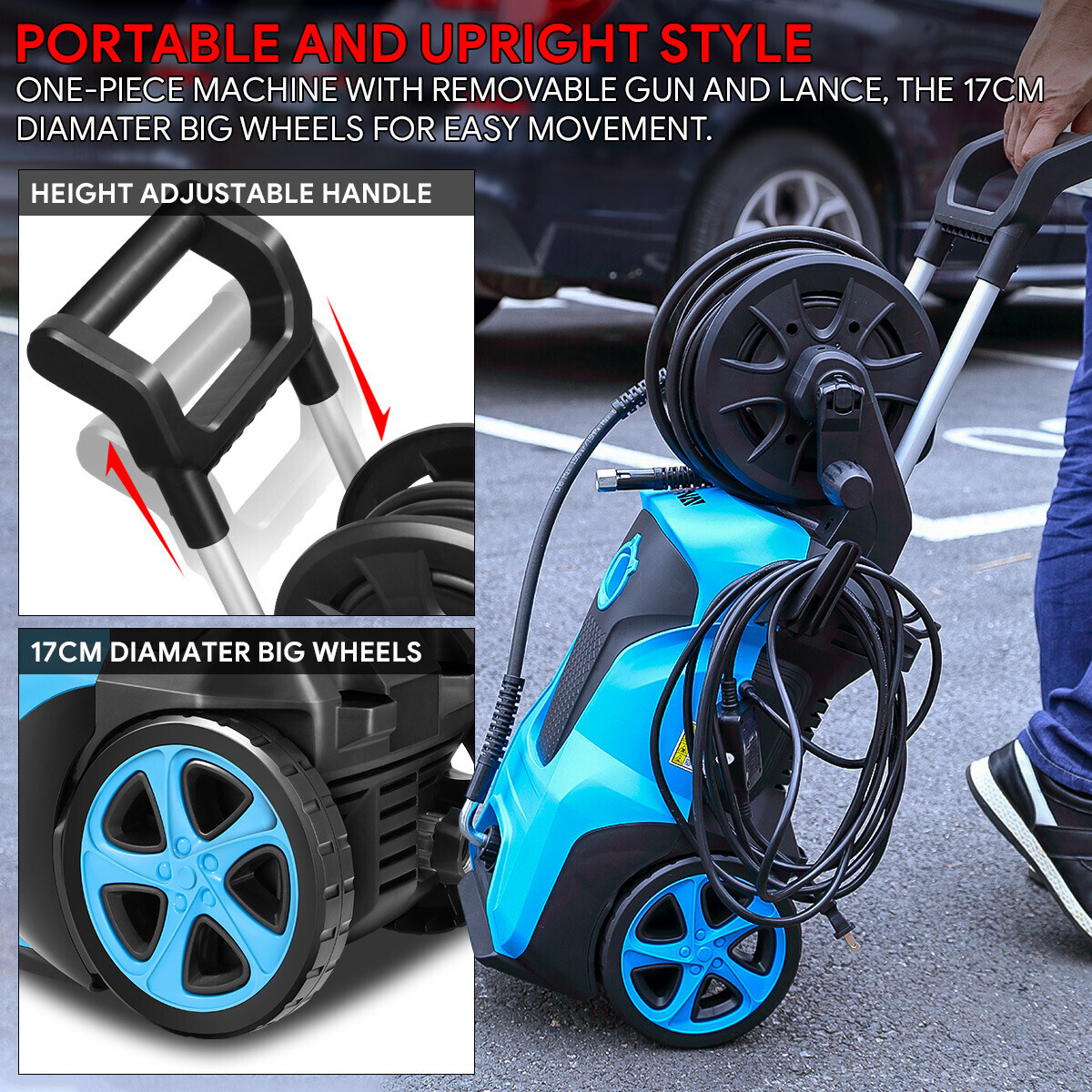 2176PSI 2.4 GPM Portable Electric Pressure Washer High-Power Car Cleaner Machine