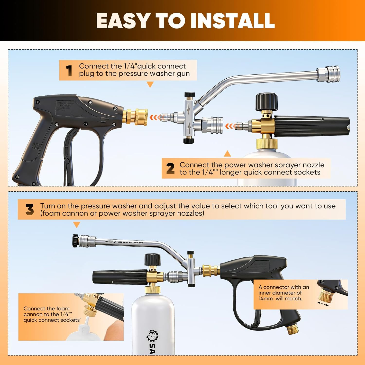Foam Cannon Dual Connector Accessory for Pressure Washer Kit