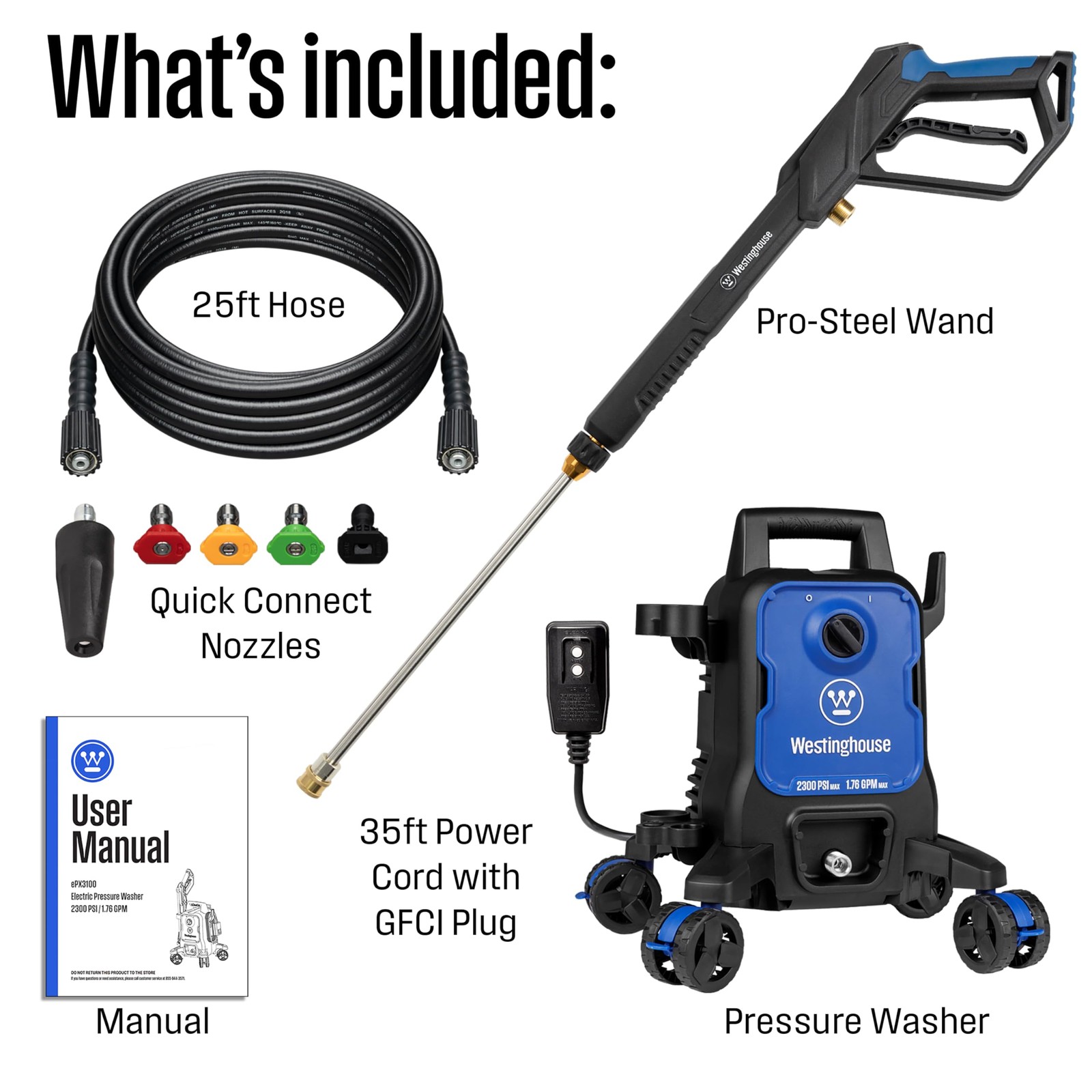 Electric Pressure Washer 2300 PSI 1.76 GPM AntiTipping Portable Cleaning Home