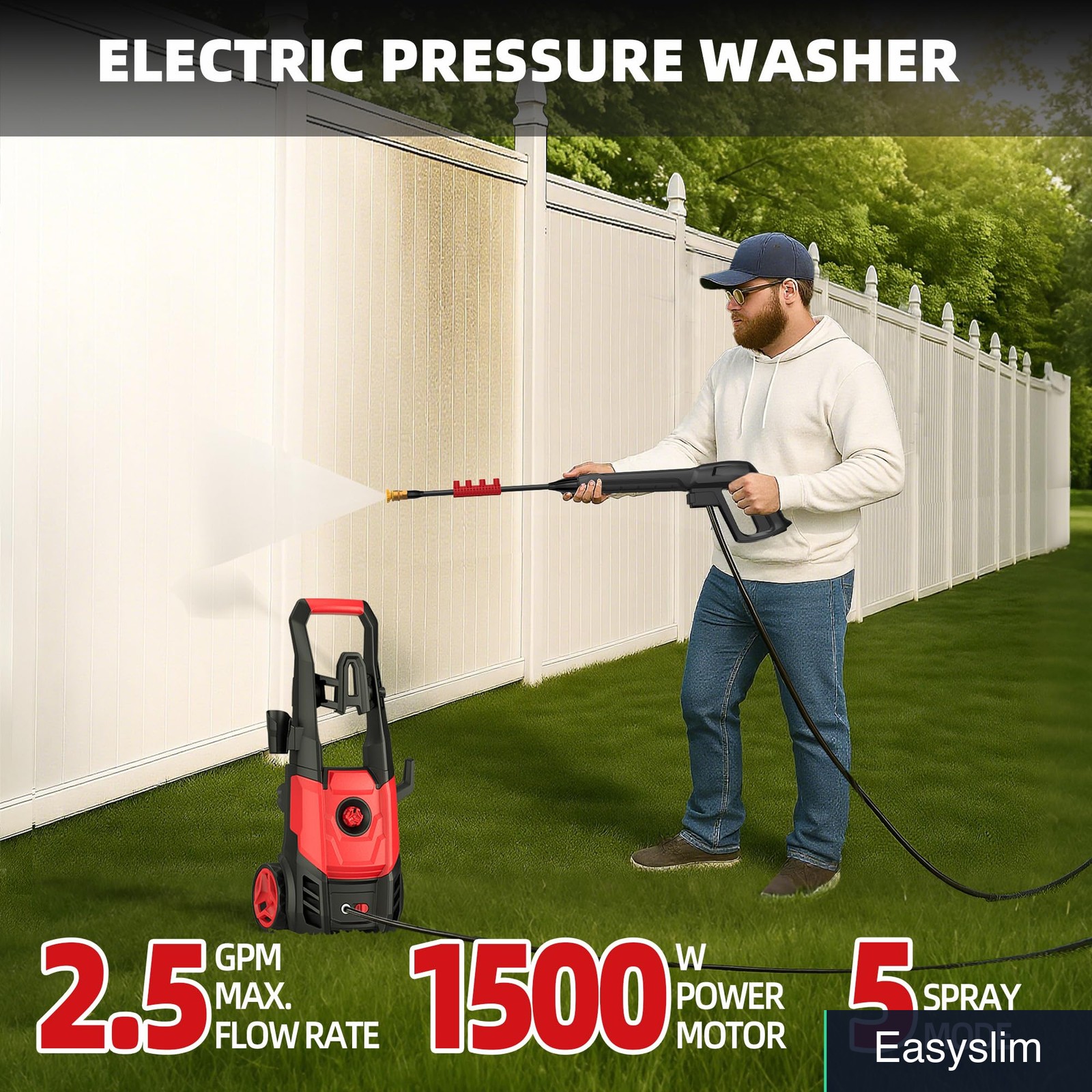 Electric Pressure Washer 2.5 GPM Foam Cannon 4 Nozzles 20FT Hose