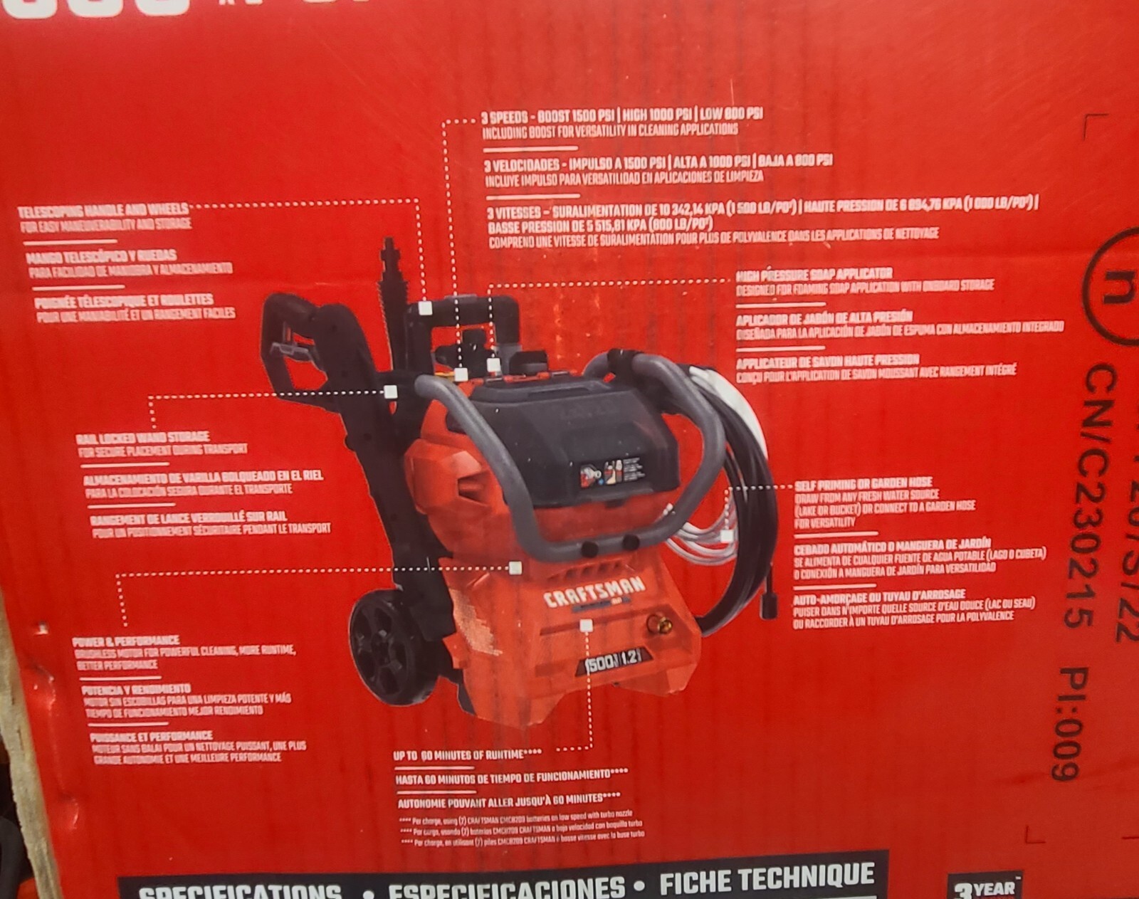 Craftsman CMCPW1500N2 2xV20=40V Brushless RP 1500 PSI Cold Water Pressure Washer