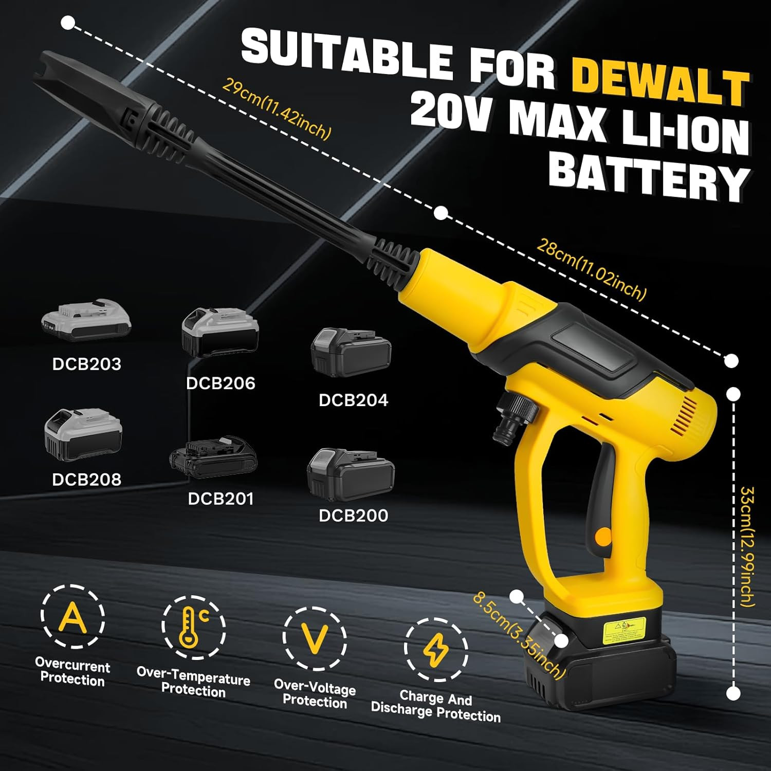 Cordless Pressure Washer Compatible with Dewalt 20V Battery, 380W Brushless Moto