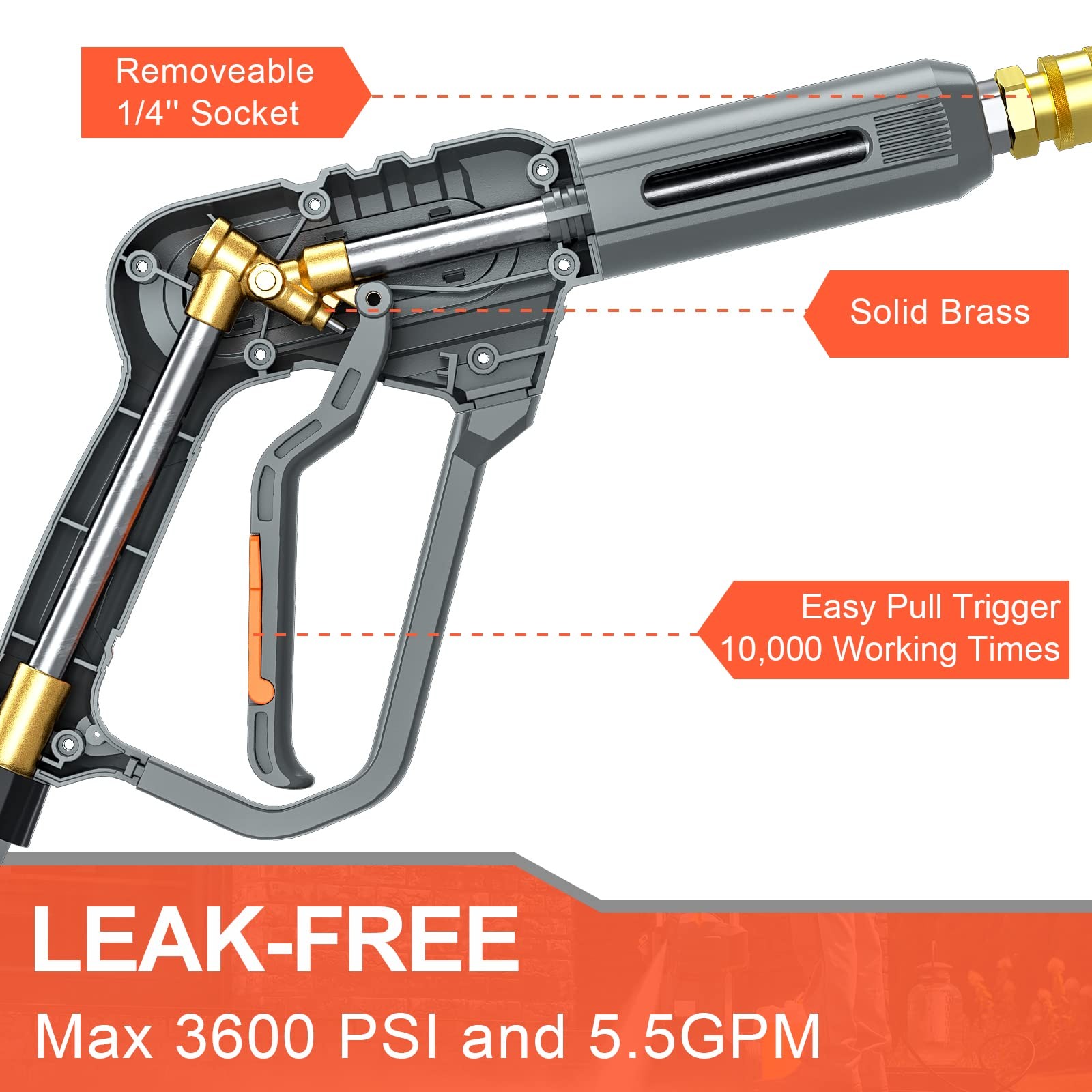High Pressure Washer Gun With Swivel Ends Power Washer Gun With M22 14mm 15mm