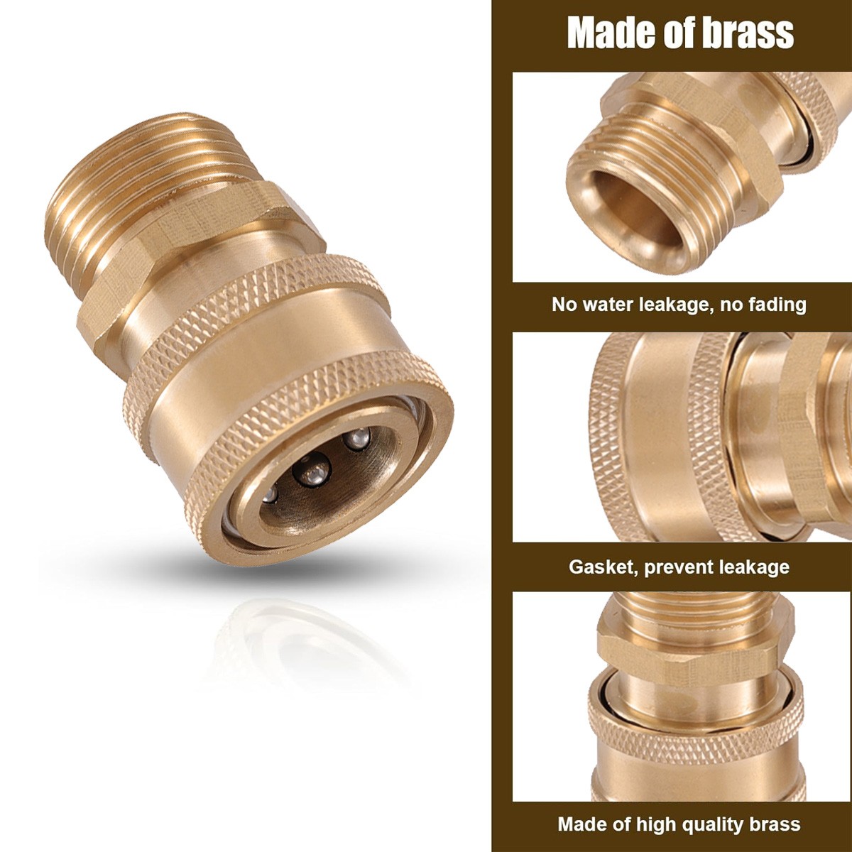 4pcs M22-15mm to 3/8in Pressure Washer Adapter Quick Connect Fitting Coupler