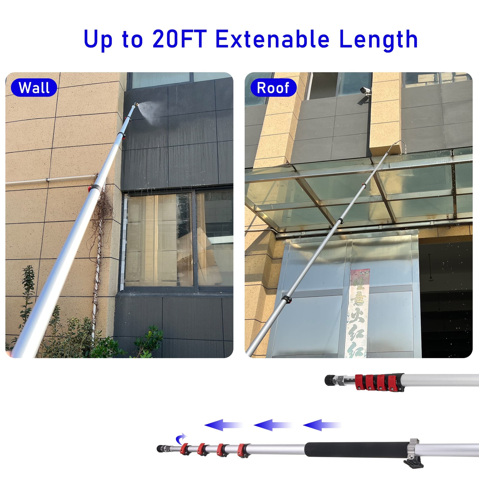 Telescoping Pressure Washer Wand, 20 Feet Aluminum High Power Washer Telescop…