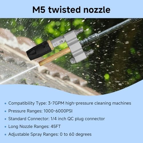 Adjustable M5 Twist Nozzle for Pressure Washer – 3-in-1 Long Range Tip, 1/4″ Qui