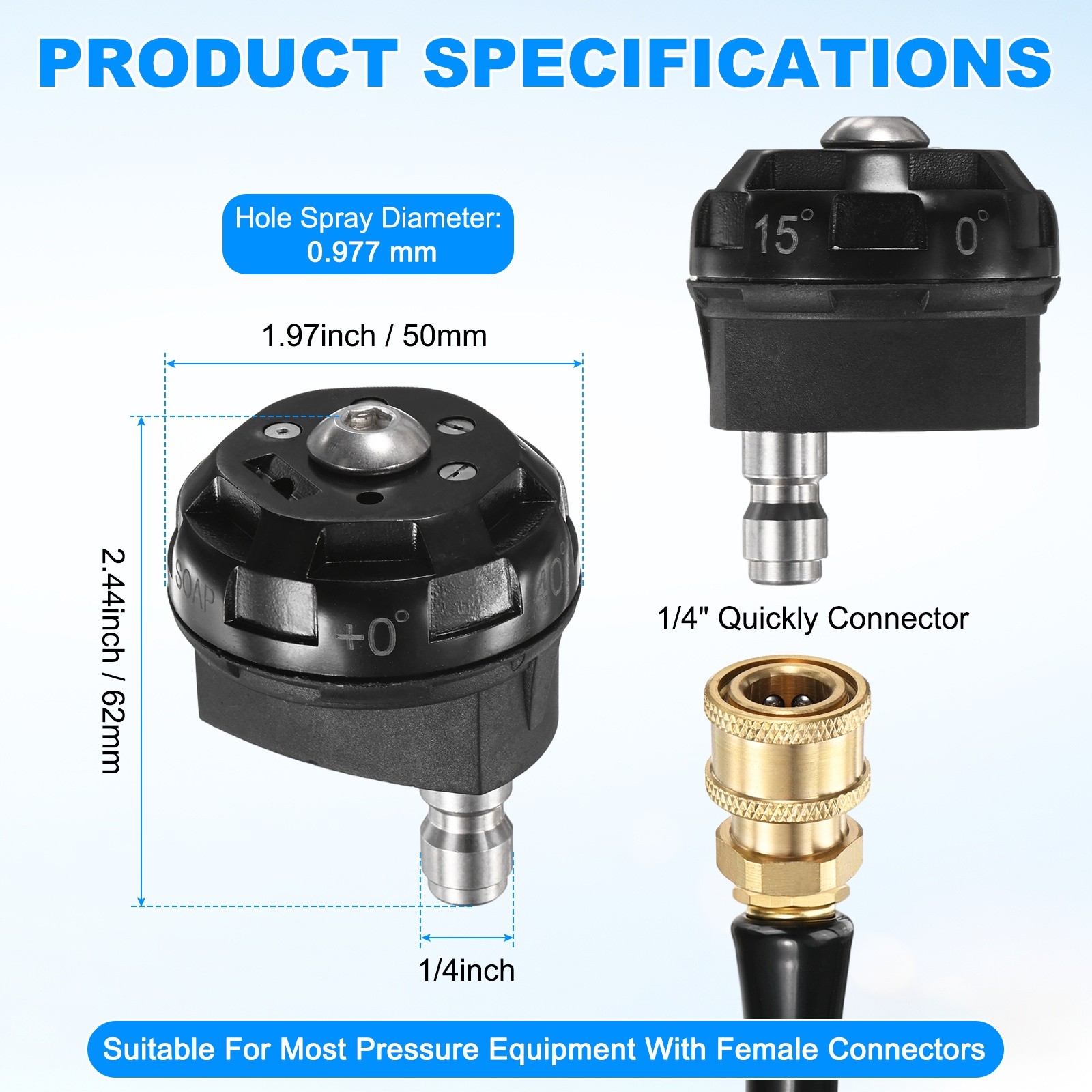 1-Pack 6-in-1 Pressure Washer Nozzle Tips, 3600PSI, 2.5GPM