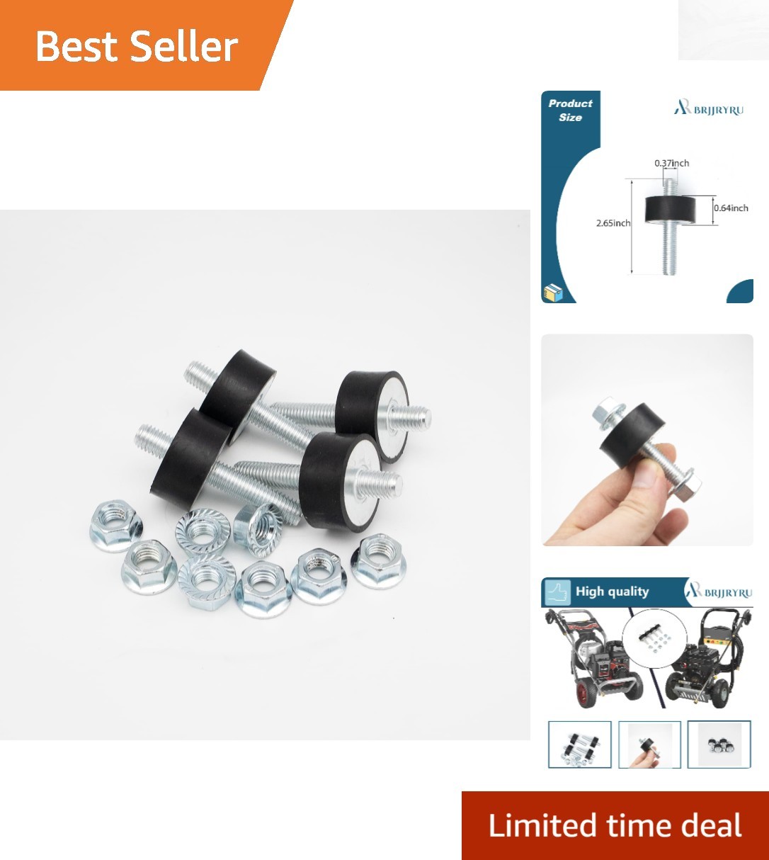 Stainless Steel Pressure Washer Engine Mounting Hardware Kit – 4 Mounts & 8 Nuts