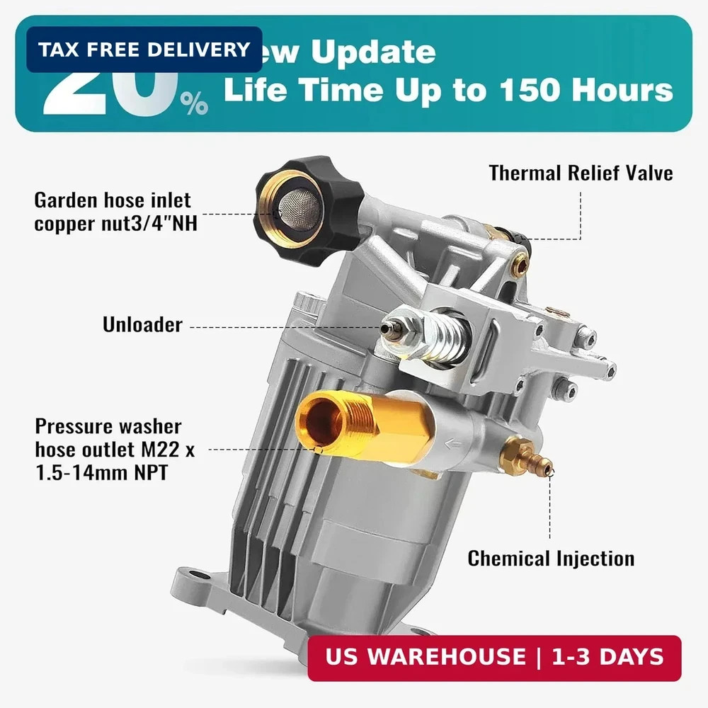 2400-2800PSI Pressure Washer Replacement Pump, 3/4″ Shaft Horizontal Pressure Pu