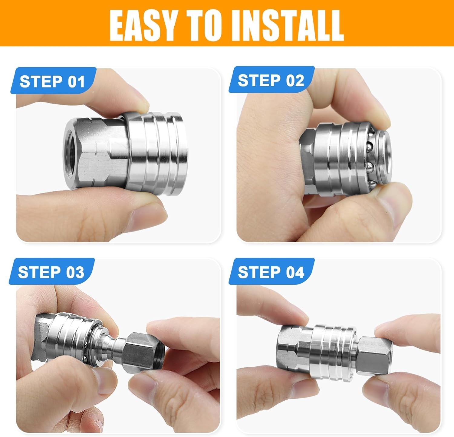 8 Pack 1/4″ Pressure Washer Quick Connect Fittings 5000 PSI Stainless Steel