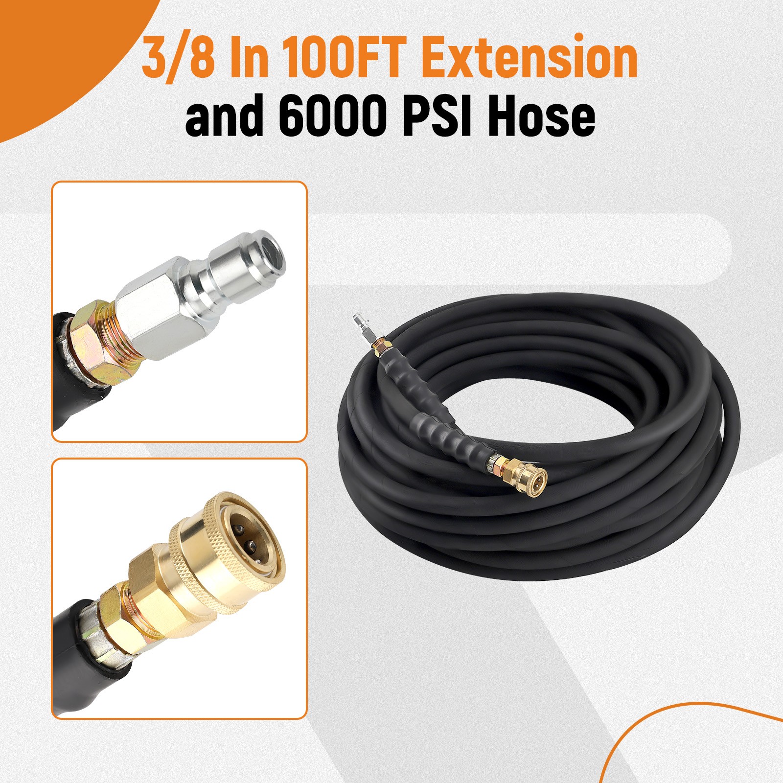100FT 3/8″ x 6000psi Water Pressure Washer Hose Kink-Resistant Non-Marking