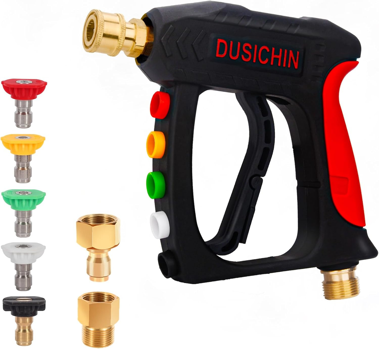 Short Wand High Pressure Washer Gun, 3000 PSI, 5 Nozzles, M22 Metric Male Fit