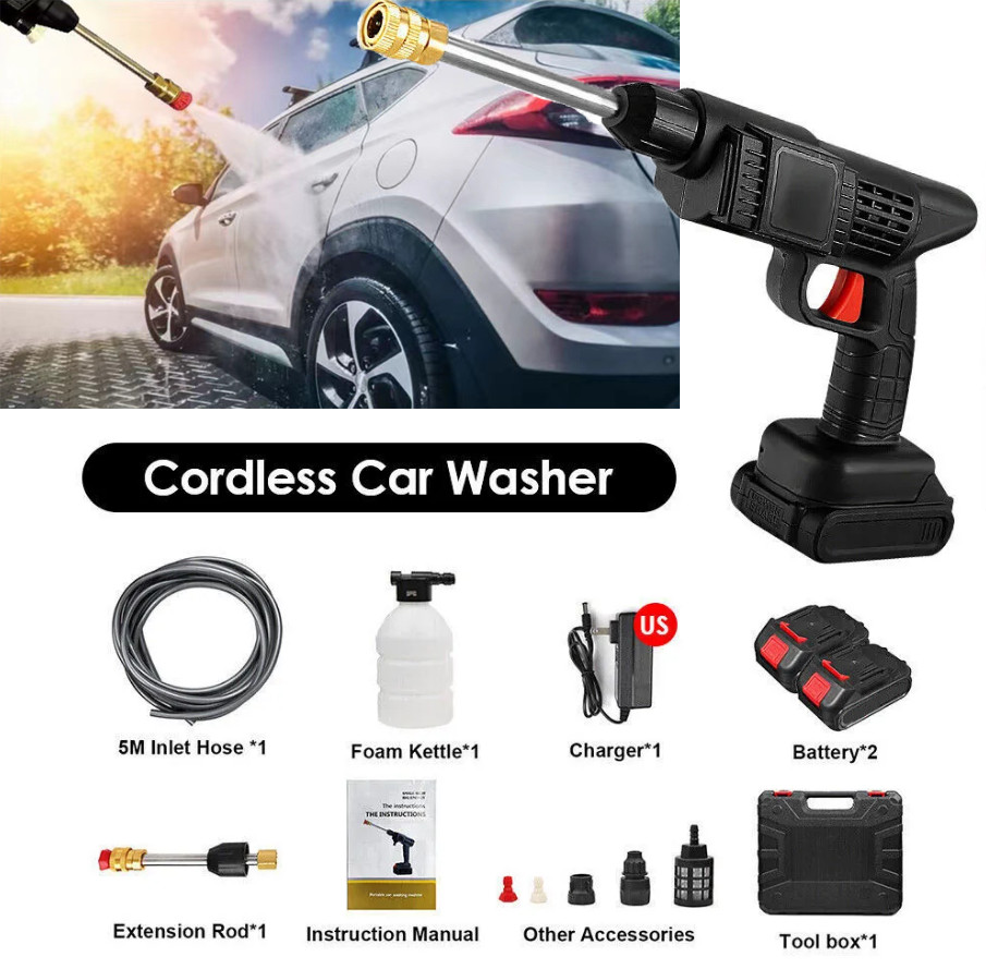 Cordless Water Spray Gun Portable High Pressure Car Washer Cleaner W/ 2 Battery