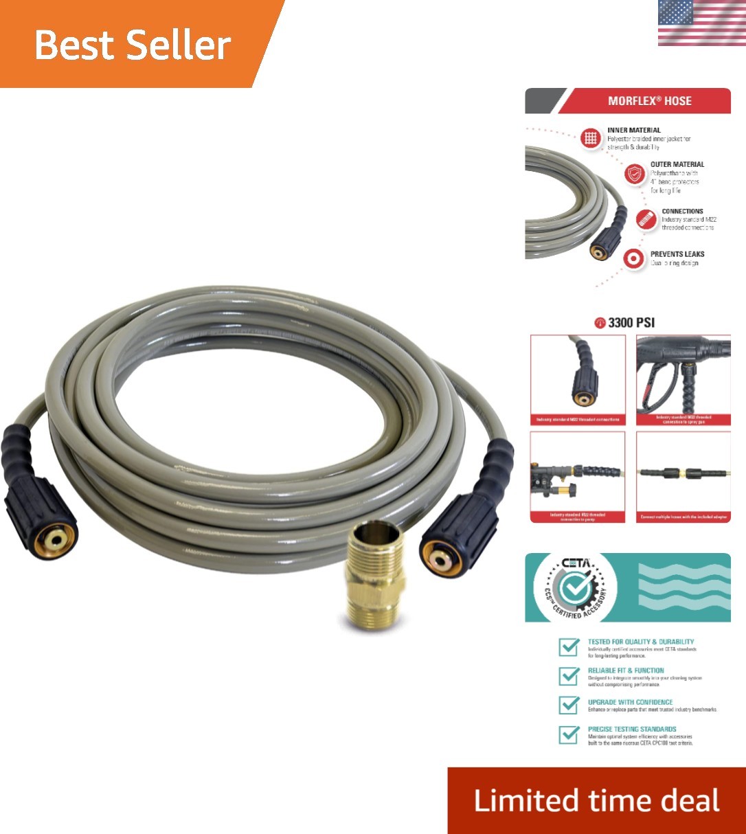 Durable 25-Foot 3300 PSI Pressure Washer Hose with M22 Connections for Easy Use