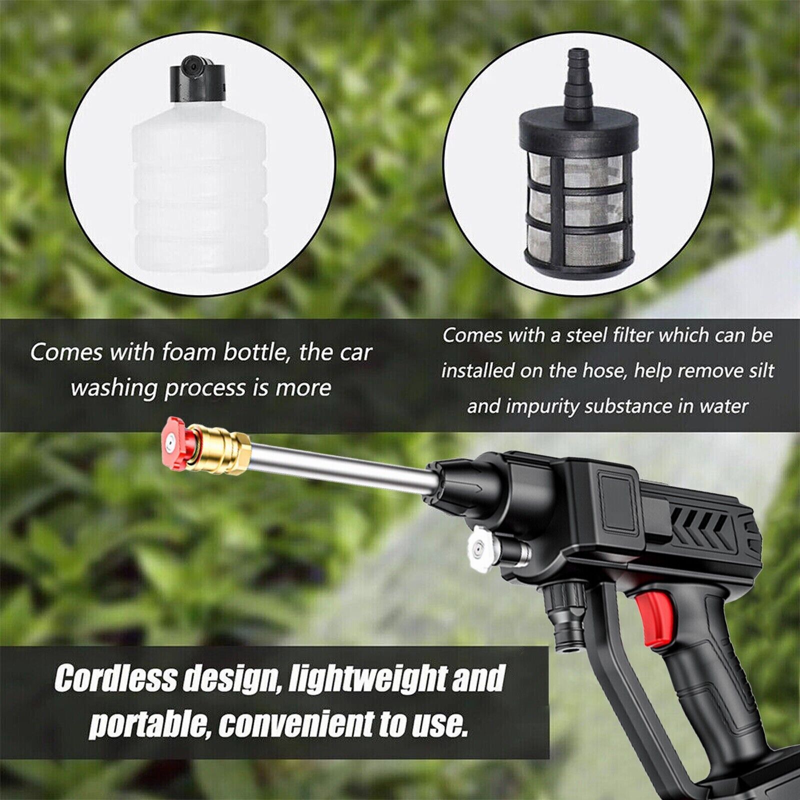 Portable Cordless Electric High Pressure Water Spray Car Gun Washer Cleaner Yard