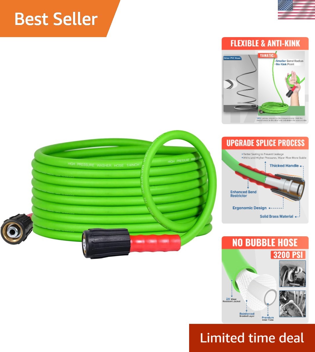 Kink Resistant Pressure Washer Hose 25FT – Perfect for Gas & Electric Washers