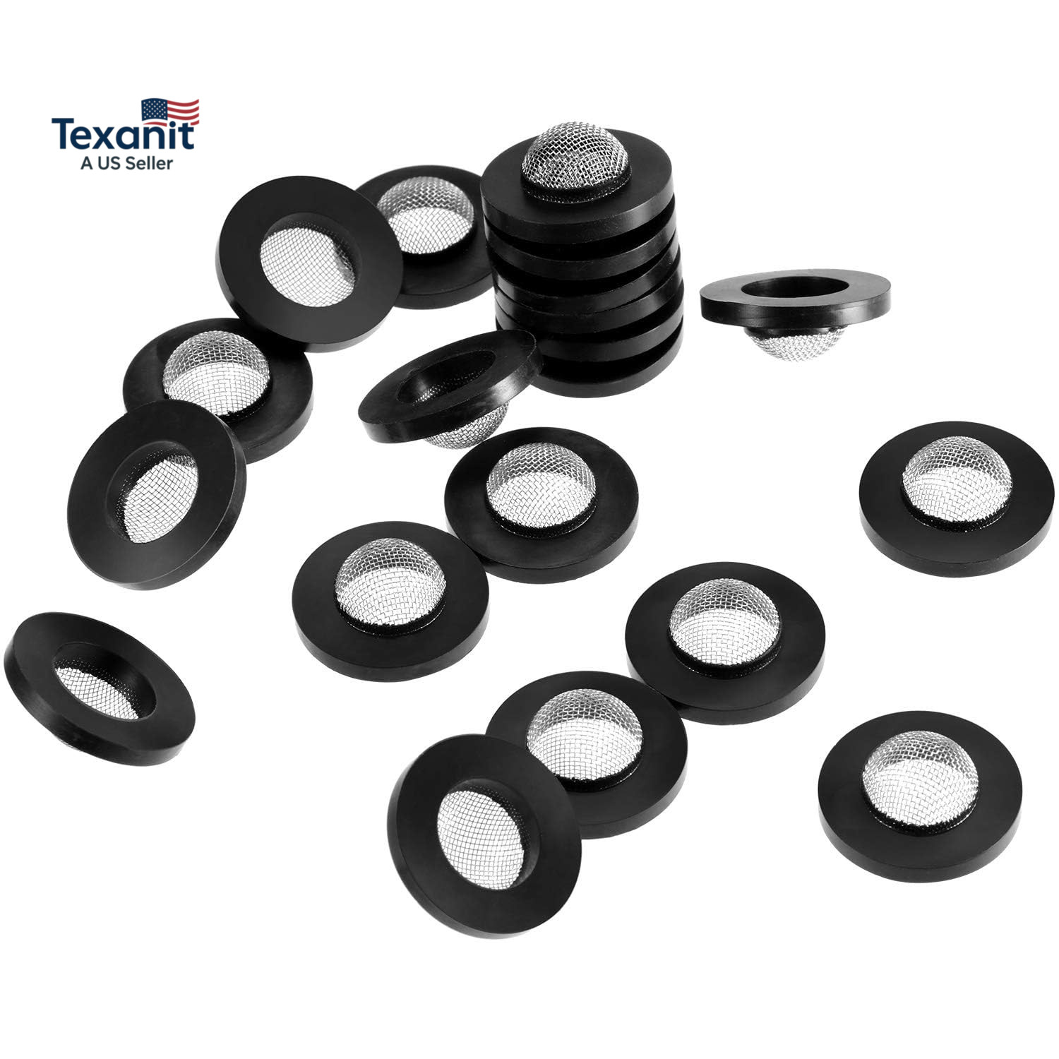 40 Pcs Hose Washer with Screen Filter Washers Stainless Steel & Black Rubber Fil