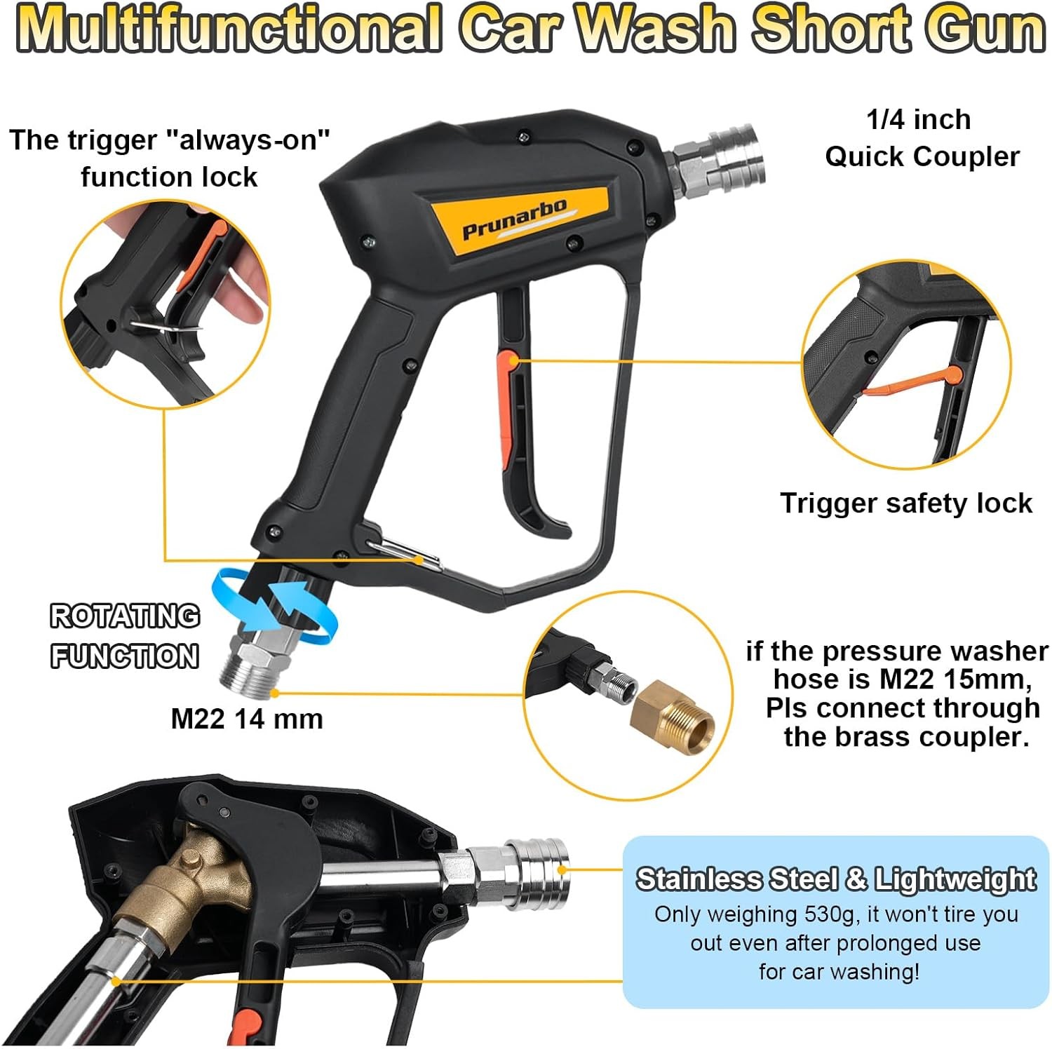 Car Pressure Washer with Foam Gun 5200 PSI,Heavy Duty Brass Snow Foam Cannon Kit