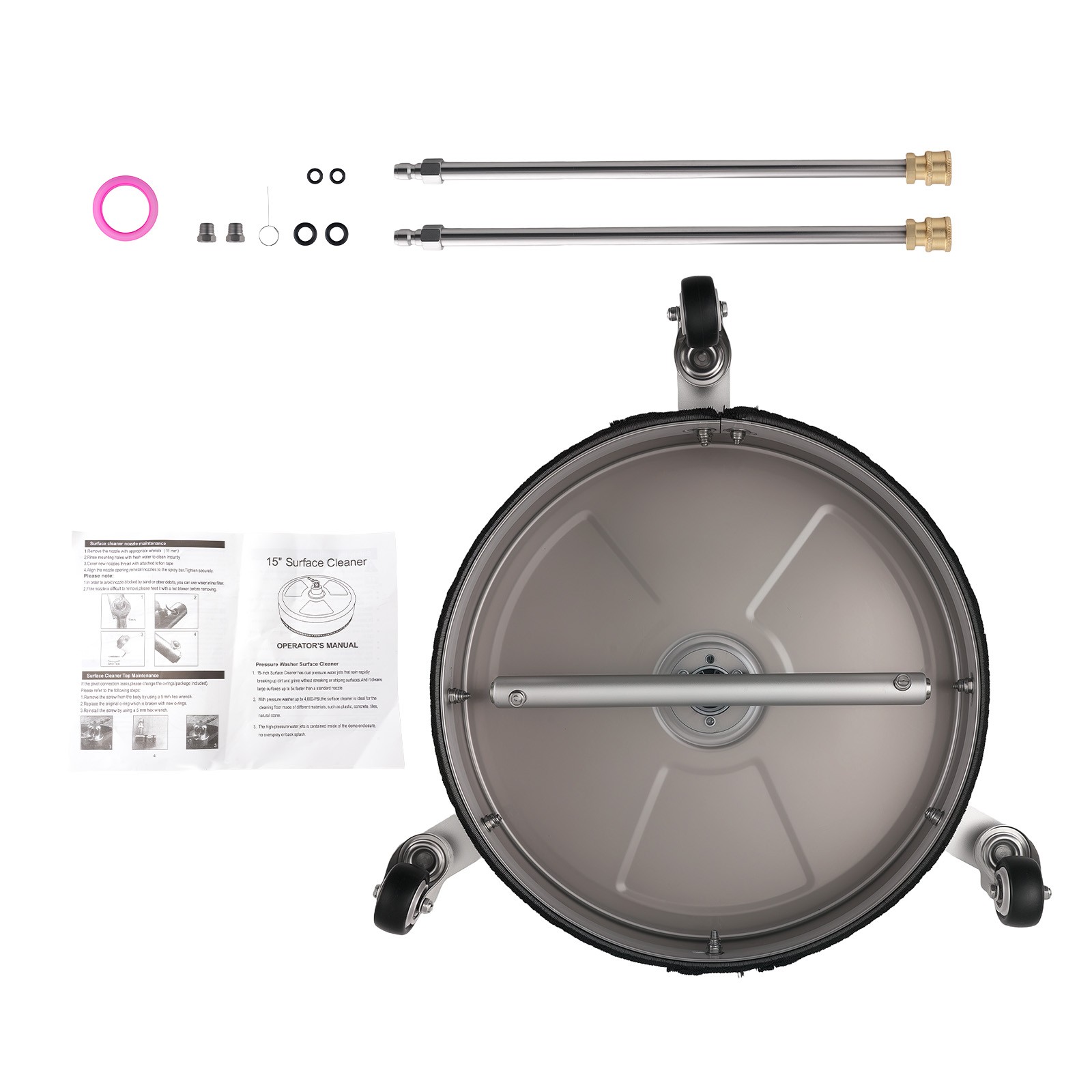15in 4200PSI Pressure Washer Surface Cleaner Stainless Steel With Extension Rod