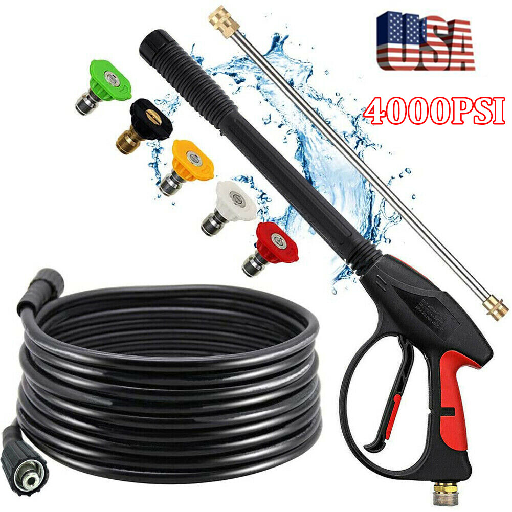 High Pressure Car Power Washer 4000PSI Spray Gun Wand Lance Nozzle Tips Hose Kit