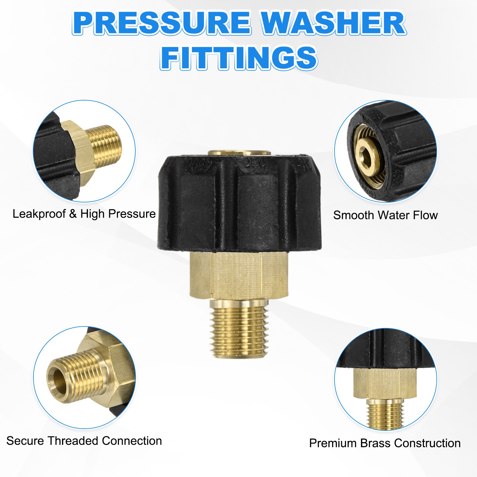 2-Pack M22 14mm & 15mm Female to 1/4 Inch Male Thread Pressure Washer Fittings