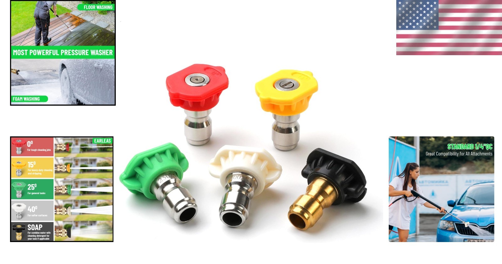 Durable 5-Piece Pressure Washer Tips Set, 4500 PSI | Brass and Stainless Steel