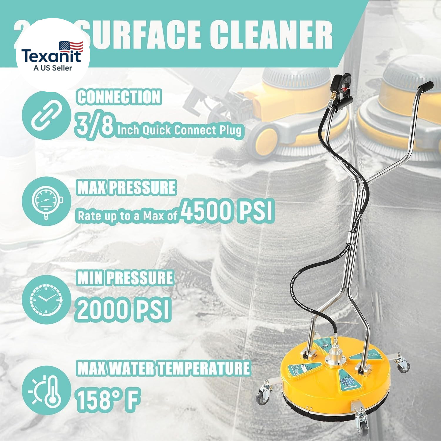 20” Pressure Washer Surface Cleaner, Surface Cleaner Dual Handle, Power Washer