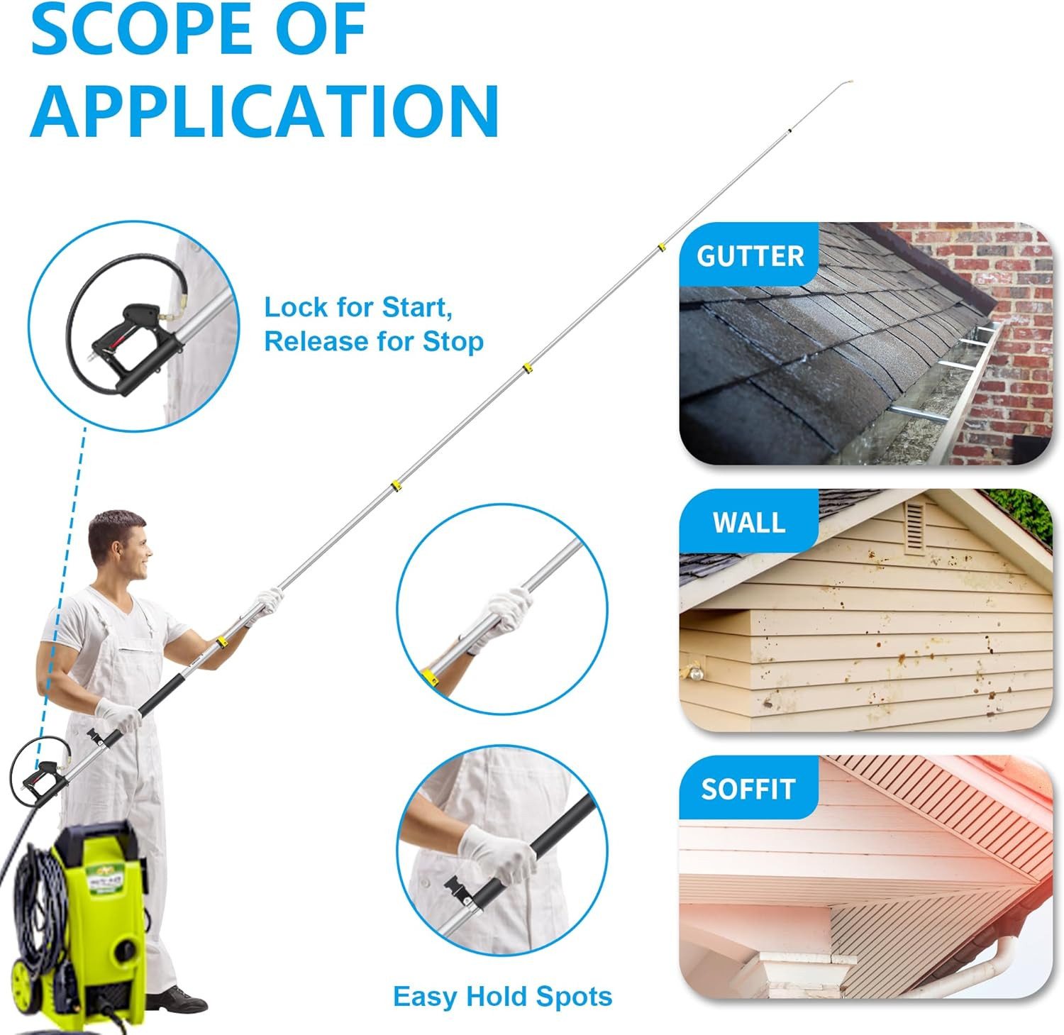 24FT Telescoping Pressure Washer Extension Wand, Power Washer Extension Wand, So