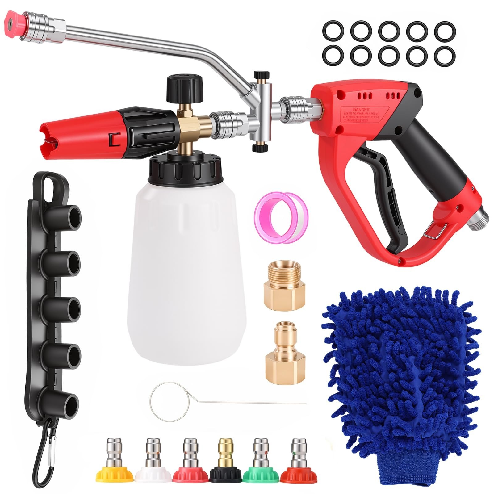 Pressure Washer Foam Cannon, 5000PSI Dual Connector, 2-in-1 Rinse Tool, 6 Nozzle
