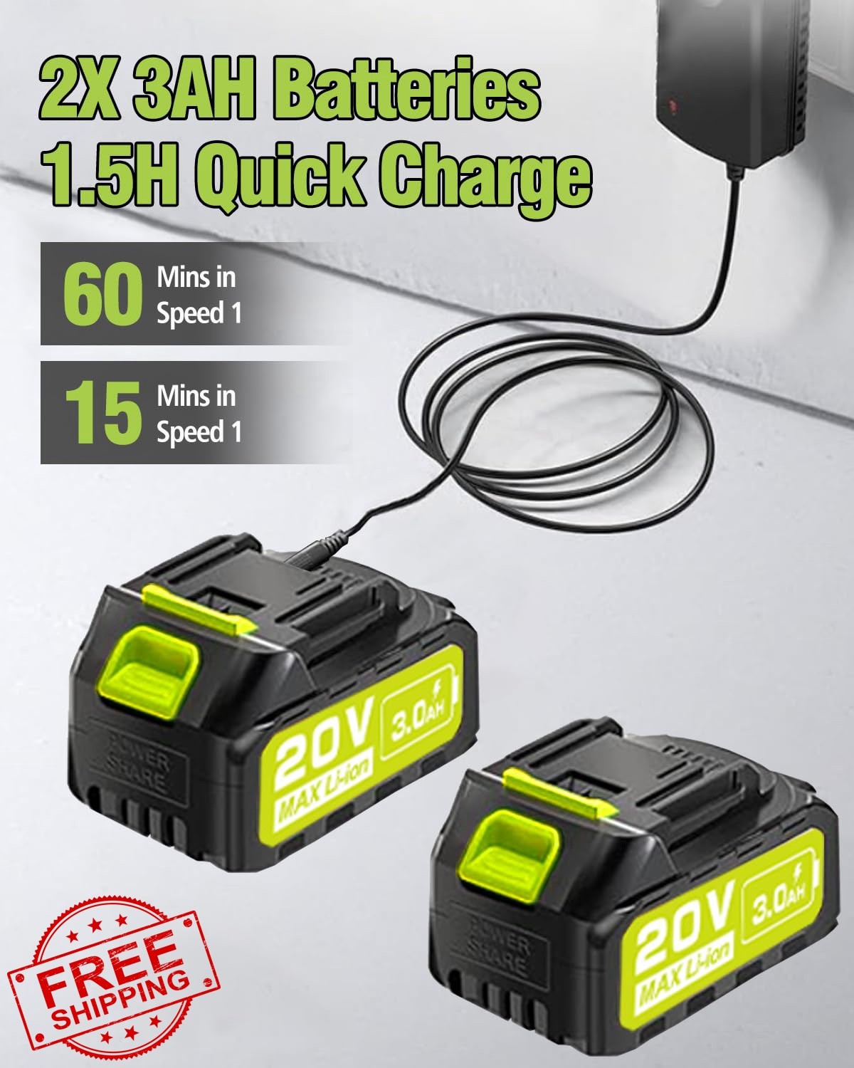 BLSKBY Cordless Car Washer Green 1200PSI 2 Batteries