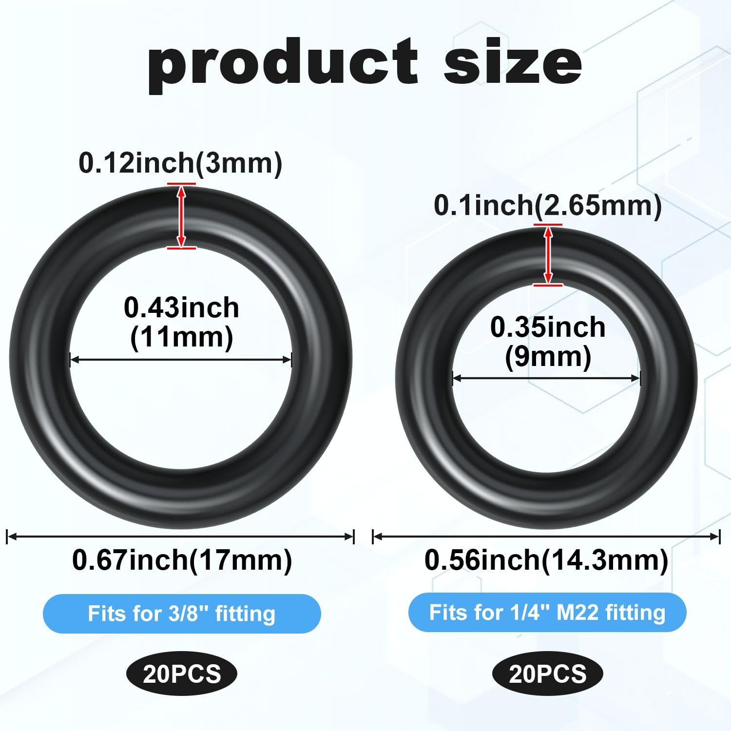 40 Pack O-Rings Power Pressure Washer Replacement for 1/4 Inch, 3/8 Inch, M22…