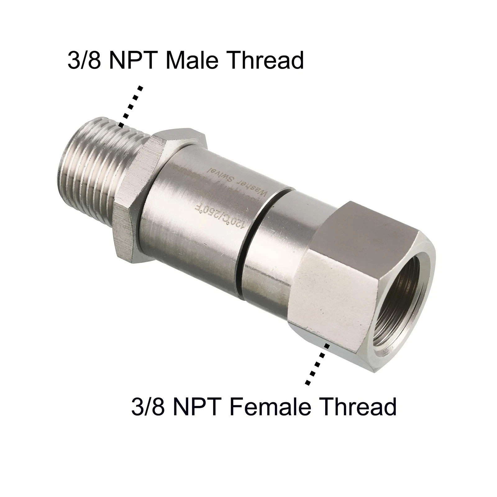 Pressure Washer Swivel 3/8 Inch NPT-M Male Thread 4000 PSI Stainless Steel