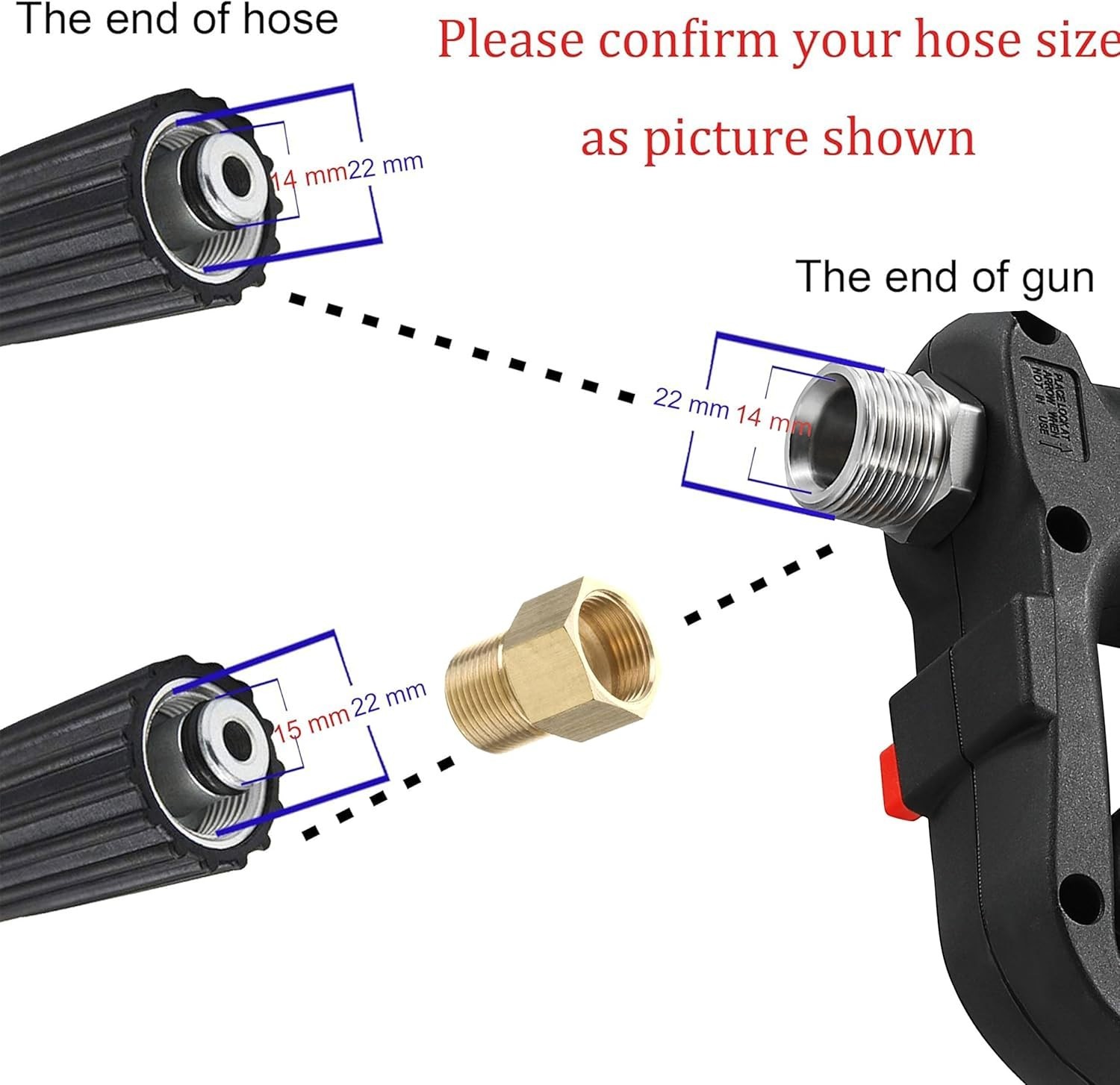 Short High Pressure Washer Gan, 5000 PSI, M22 Fitting, 5 Nozzle Tips, Hot Cold