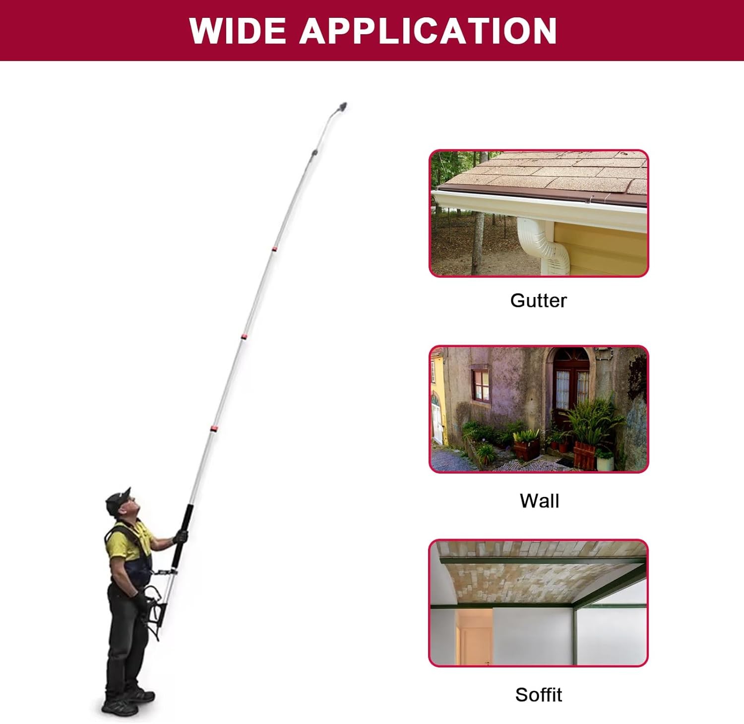 24 FT Telescoping Pressure Washer Wand with Pressure Washer Extension Wand,Brush