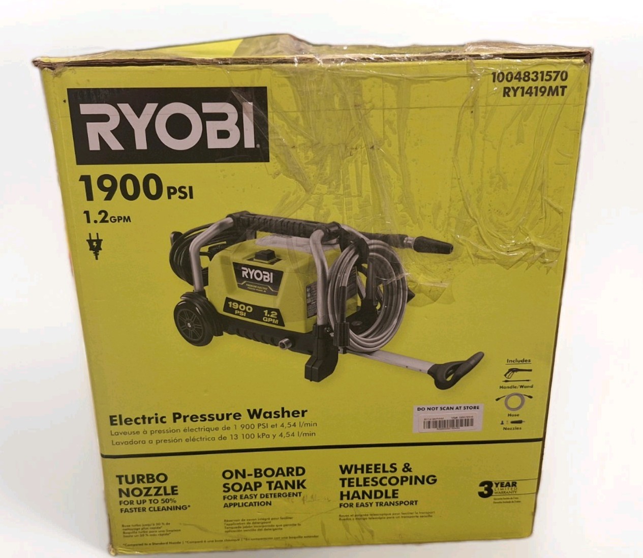 ​Ryobi 1900 PSI 1.2 GPM Electric Pressure Washer (RY1419MT) – Open Box, Unused!