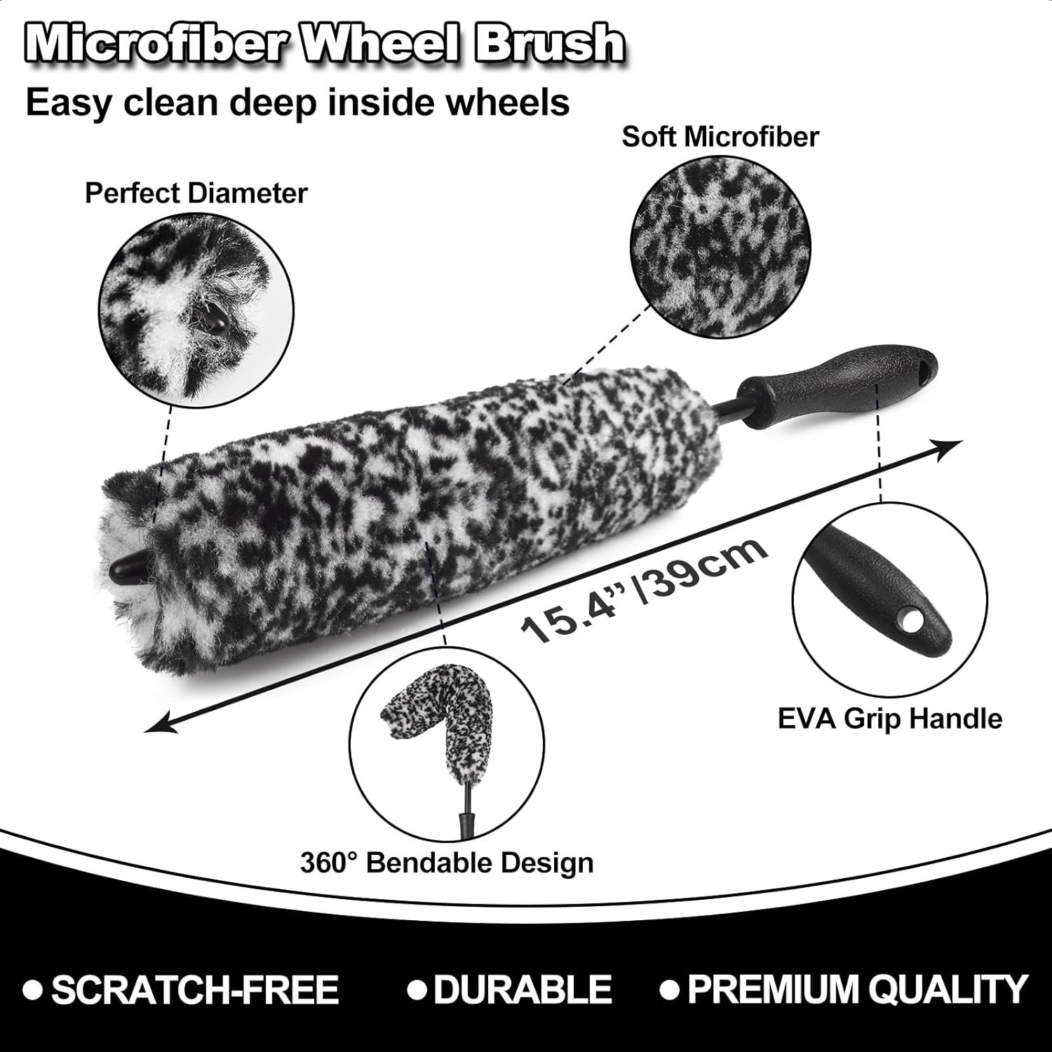 7Pcs Car Wheel Brush kit, Tire Brush, Cleaner Black