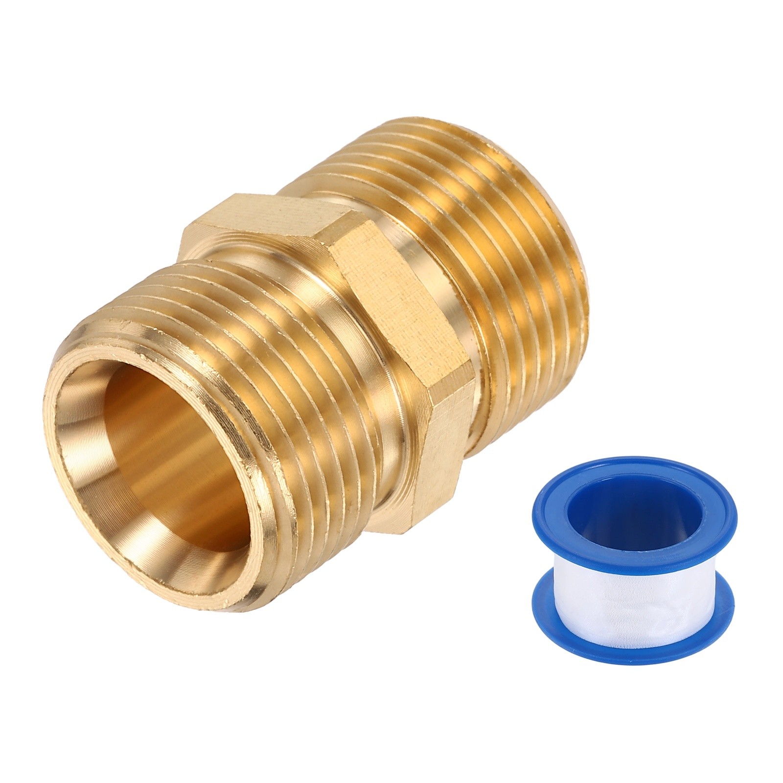 M22 14mm Male to M22 14mm Male Brass Fittings Pressure Washer Adapter with Tape