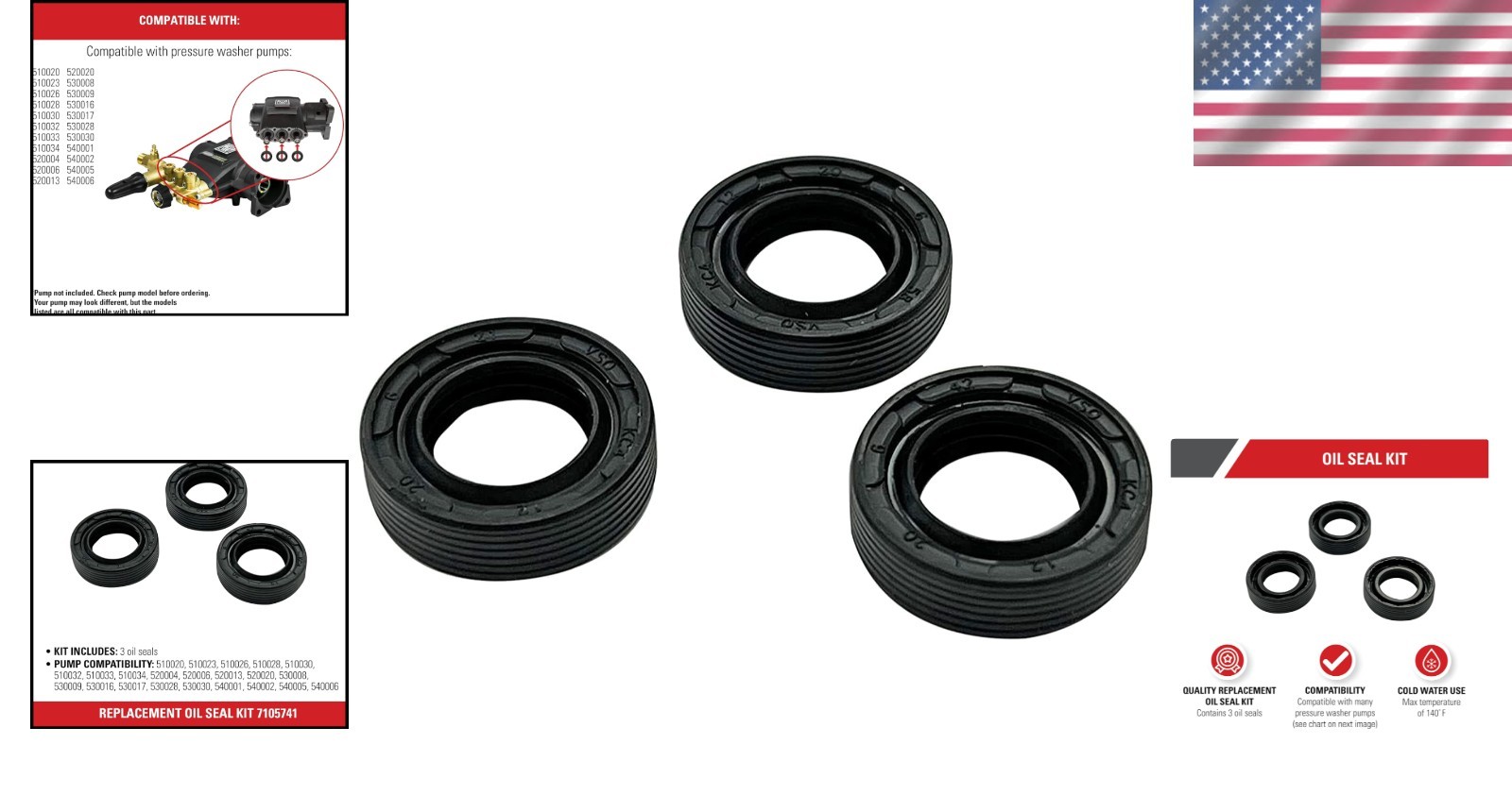 Replacement Oil Seal Kit for Pressure Washer Pumps – 3 Seals Included