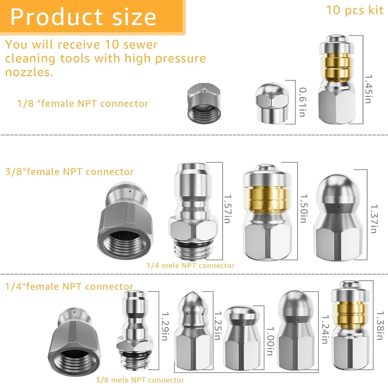 Jetter Heads Kit (Pack of 10) Jetter Nozzle Kit Rotating Button Drain Cleaning N