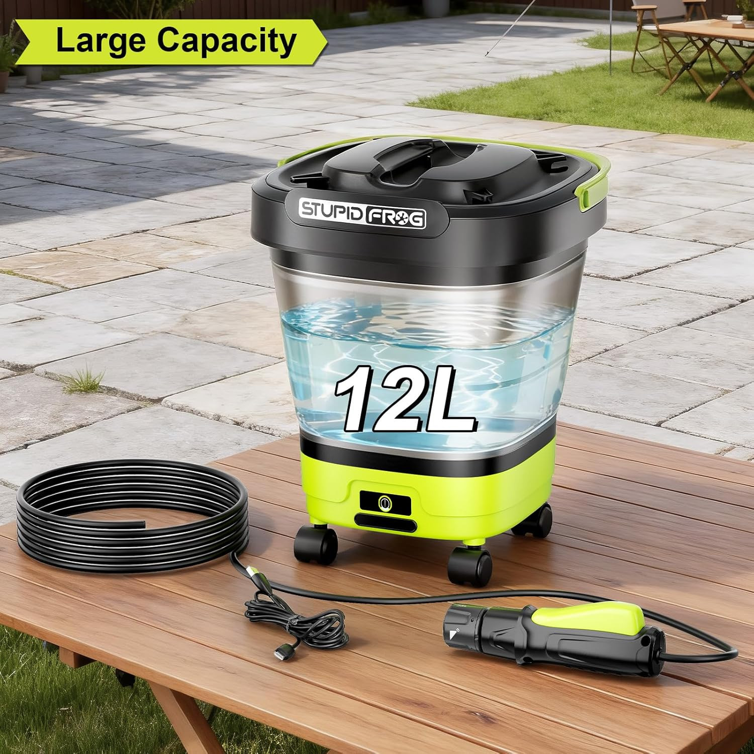 Cordless Portable Pressure Washer, 12L Tank, 4 Nozzles, Battery-Powered Cleaning