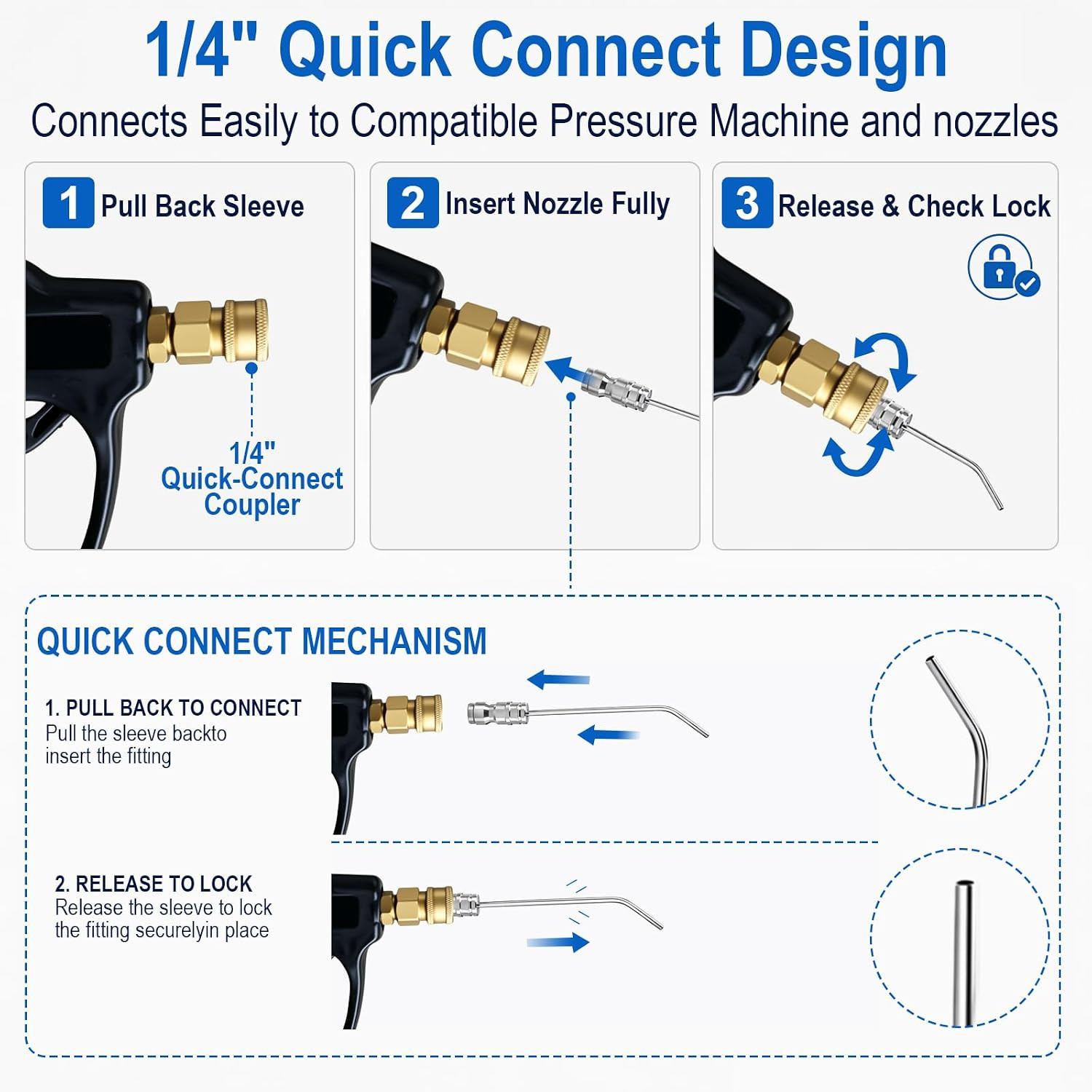 Pressure Washer Needle Nozzle Kit,4 Pack Stainless Steel Flush Wand Tips, 1/4 In