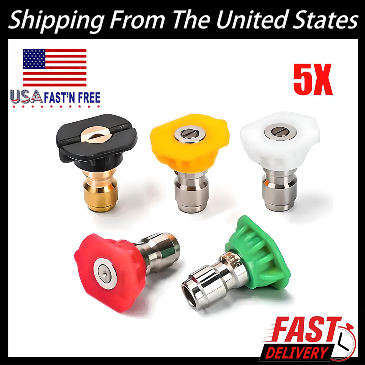 For 5X Pressure Washer Spray Nozzle Set Quick Connect 1/4″ High Power Tips NEW