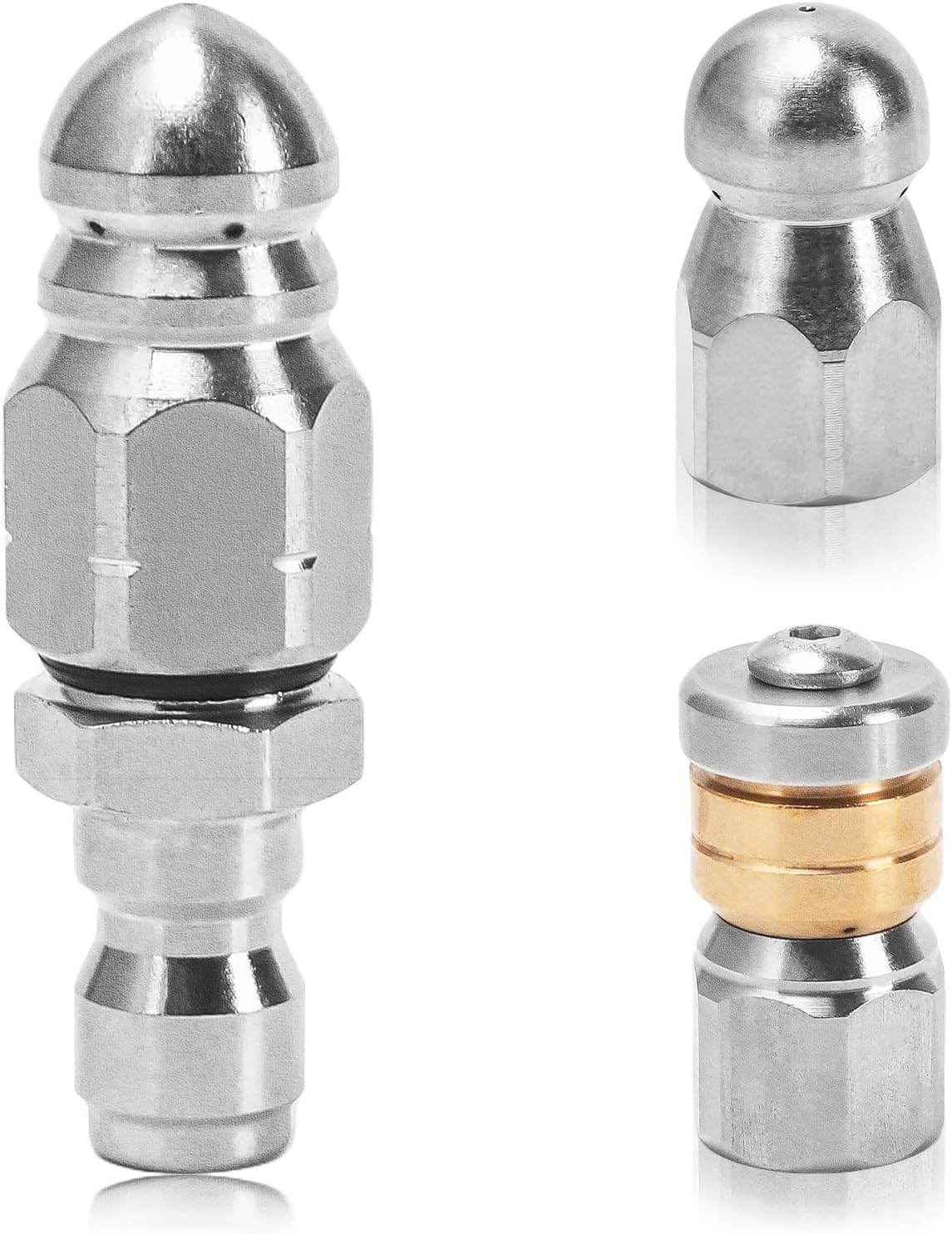 3-Pack Stainless Steel Sewer Jetter Nozzle Kit for High-Pressure Drain Cleaning