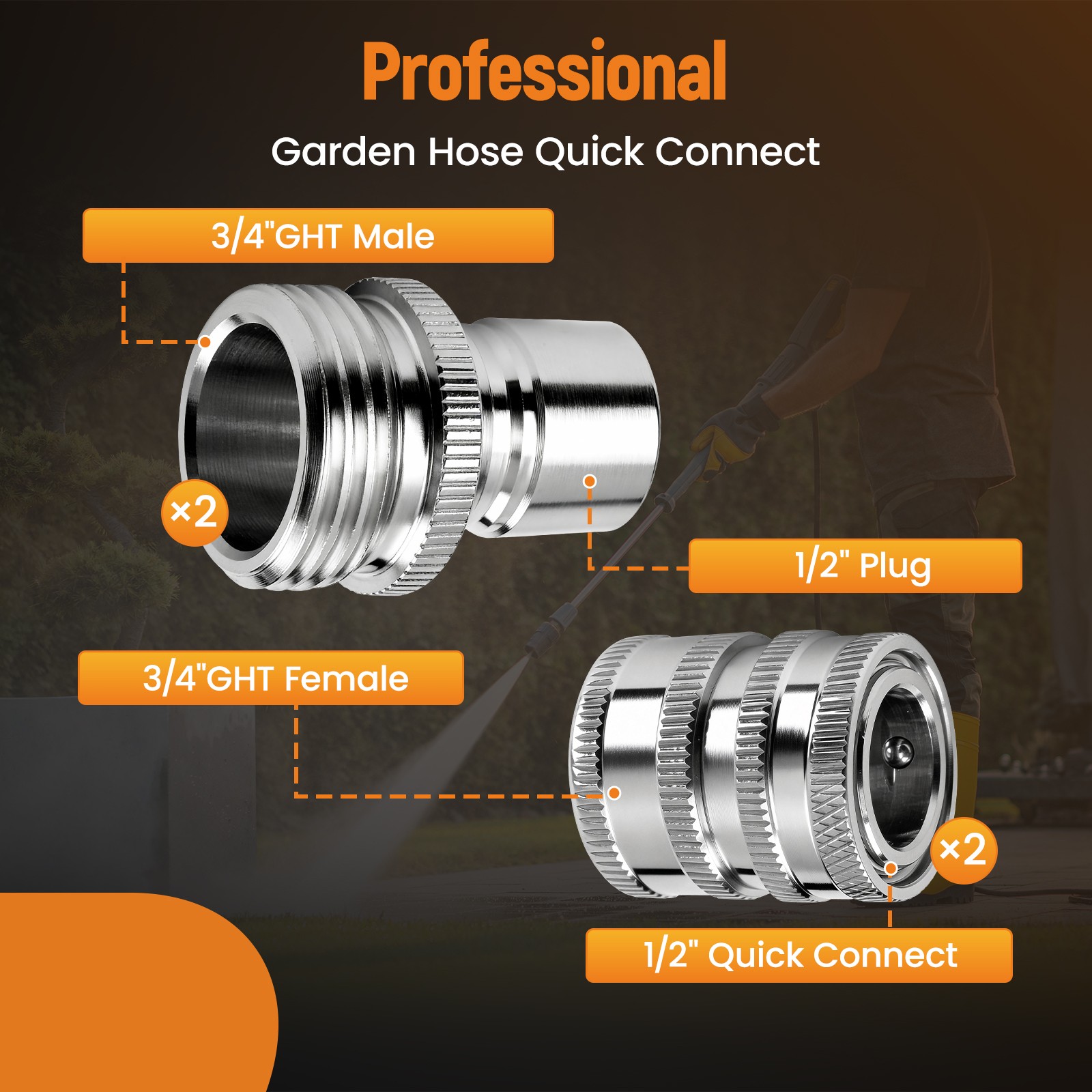 4x Pressure Washer Adapter Fitting 3/4″ Garden Hose Quick Connect Stainless
