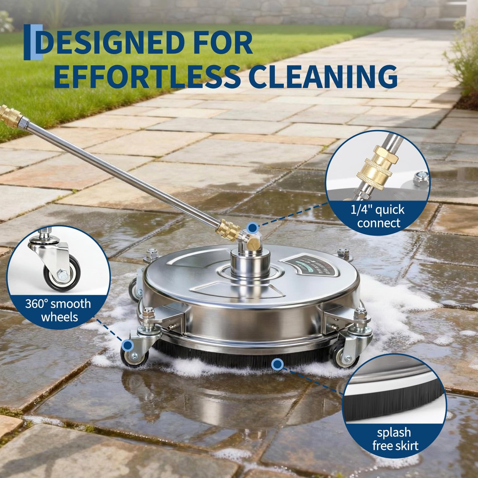 4-Wheel 14″ Pressure Washer Surface Cleaner for Patio Driveway & Sidewalk