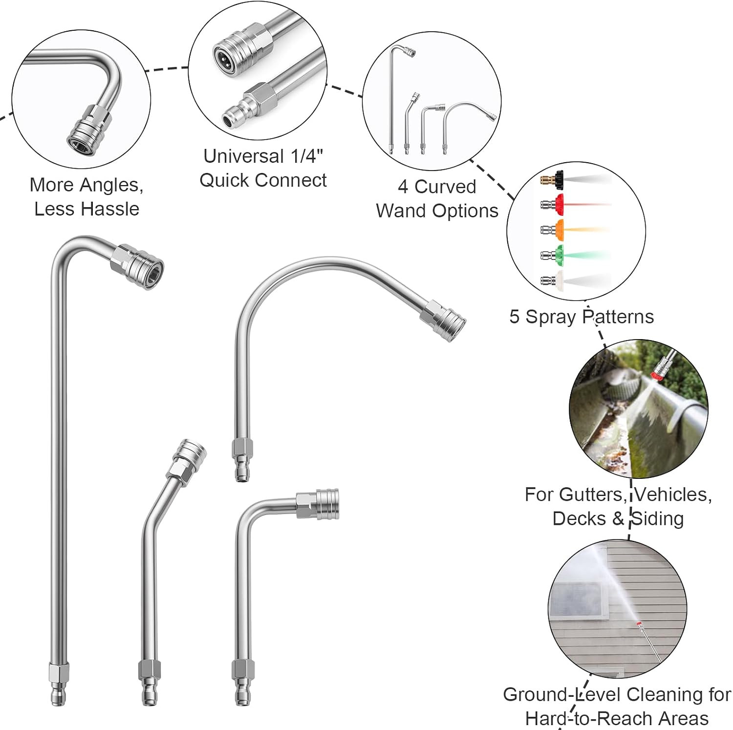 Pressure Washer Extension Wand 4000 PSI Stainless Steel – 4 Curved Rods with 1/4